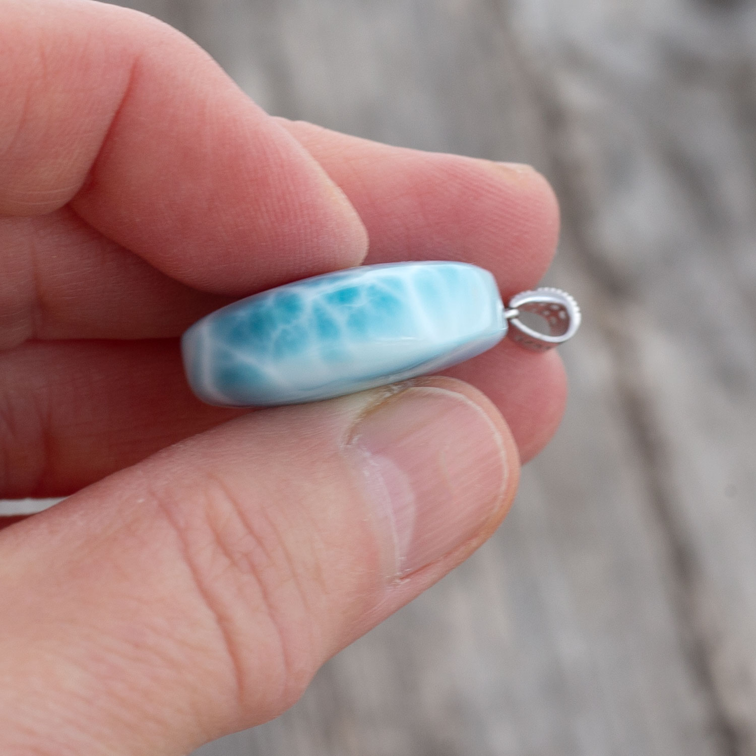 Larimar Anhänger 27x23x9mm Tropfen beidseitig AAA matrixfrei