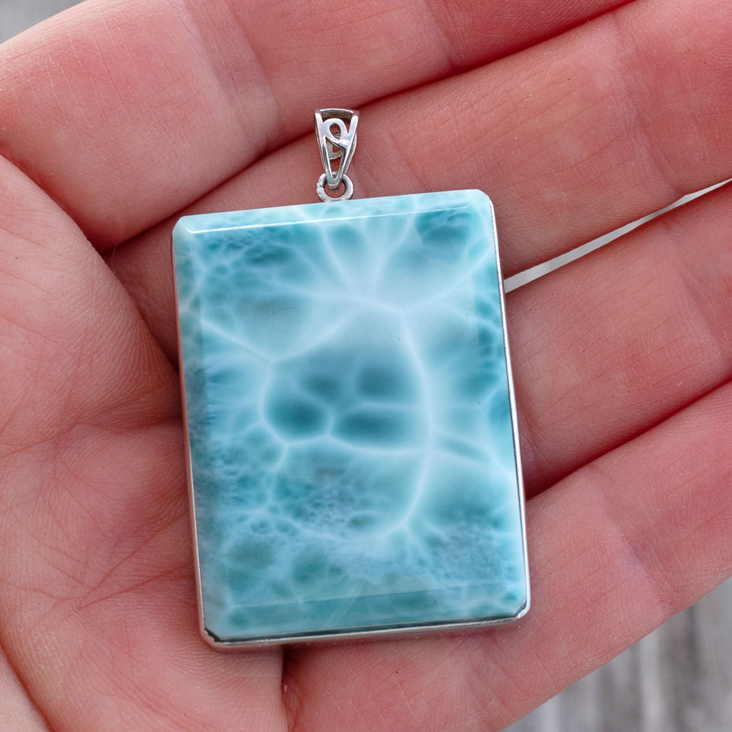 Larimar Anhänger 35x26x9mm rechteckig AAA+ auffallender großer Statement-Anhänger