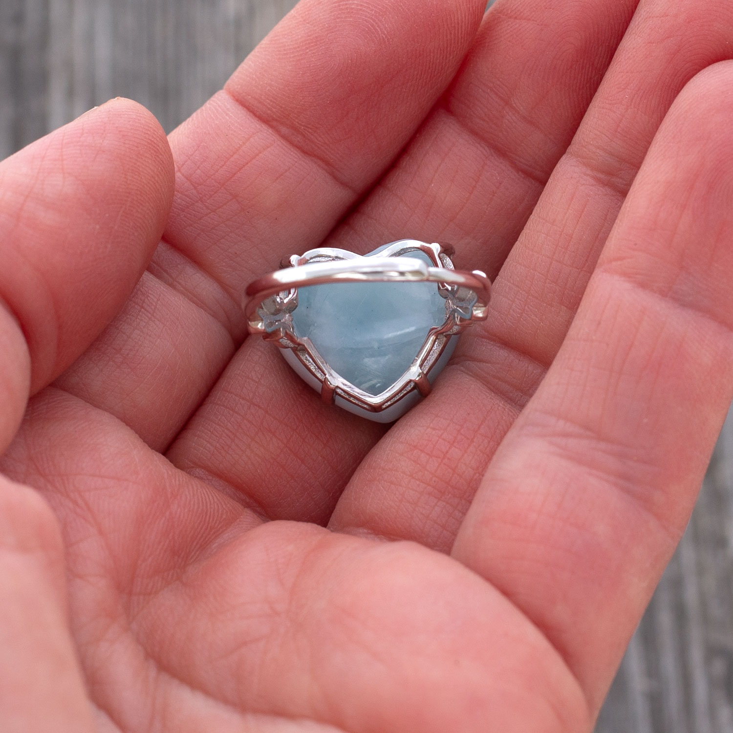 Larimar Ring Herz 17x15x8mm AAA+ / verstellbar / 925 Sterling Silber