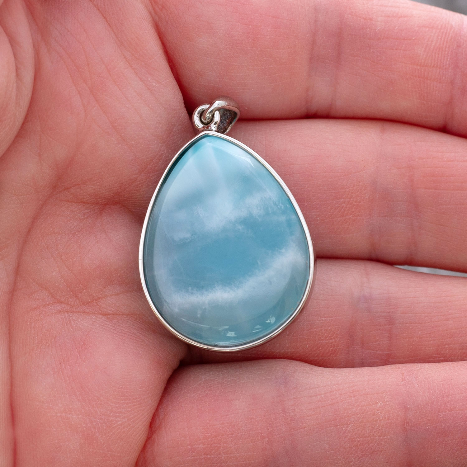 Larimar Anhänger 26x21x11mm Tropfen superblue AAA1 matrixfrei turtle pattern