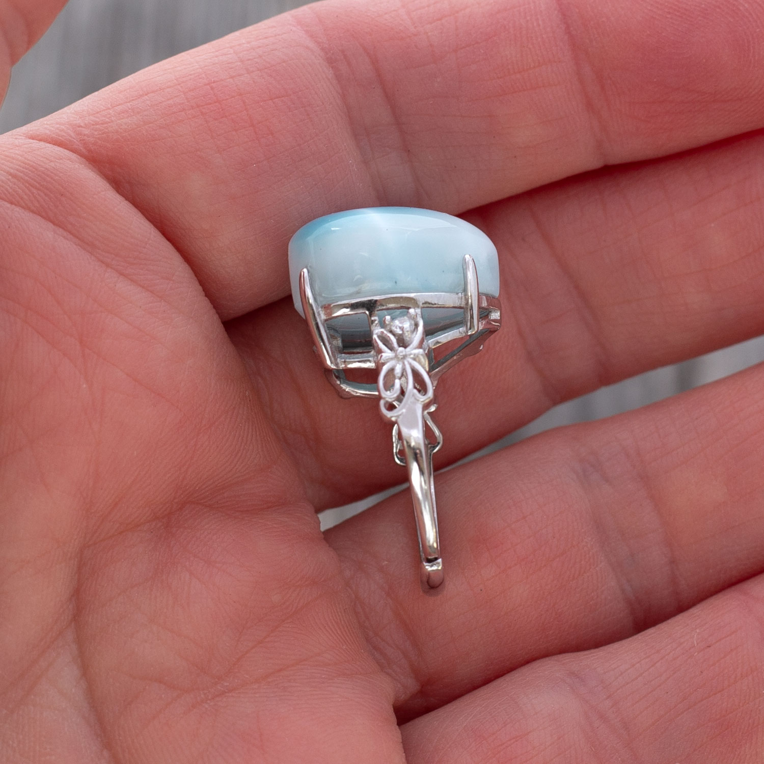 Larimar Ring Herz 17x15x8mm AAA+ / verstellbar / 925 Sterling Silber
