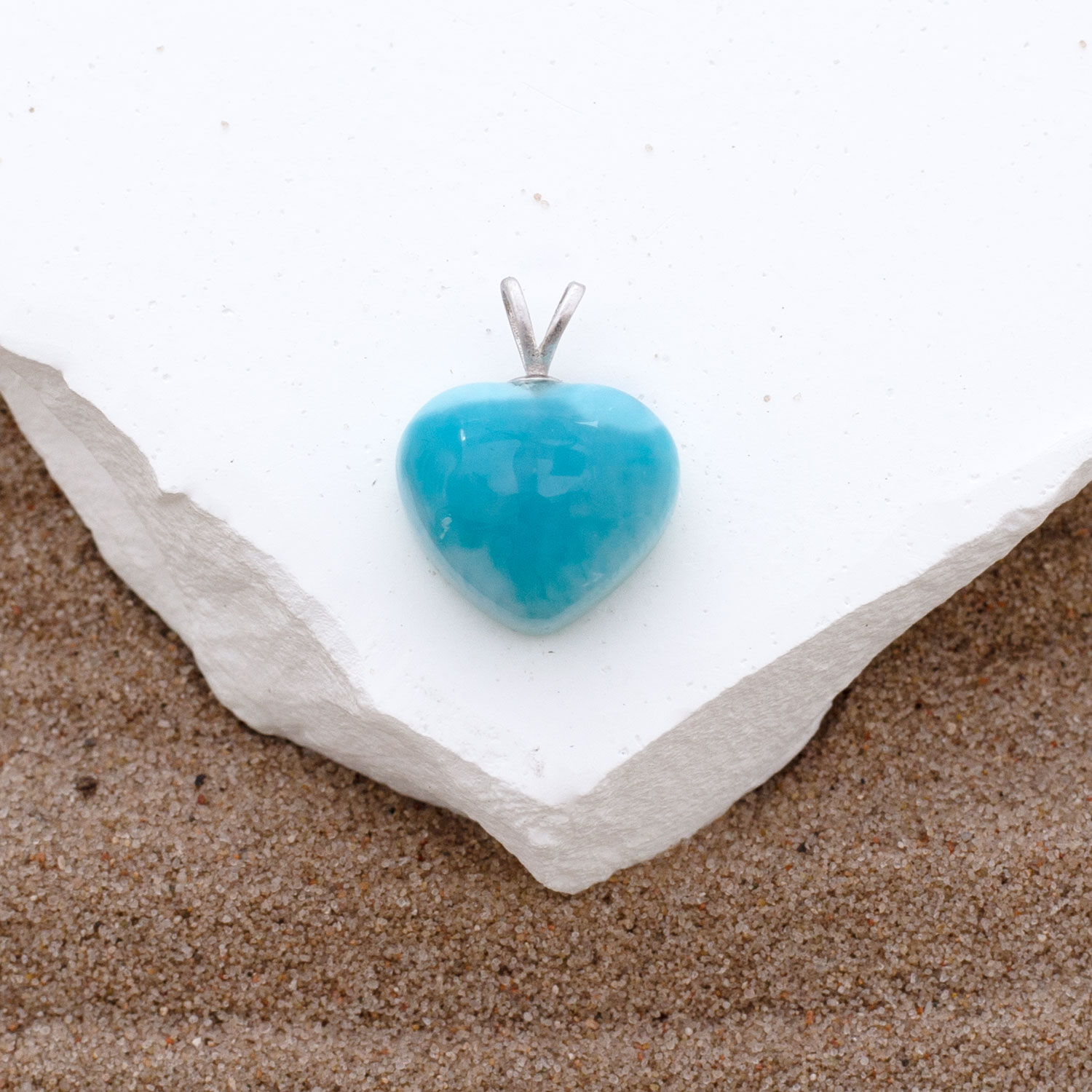 Larimar Anhänger XS 14x13x7mm Herz oceanblau AAA+ matrixfrei
