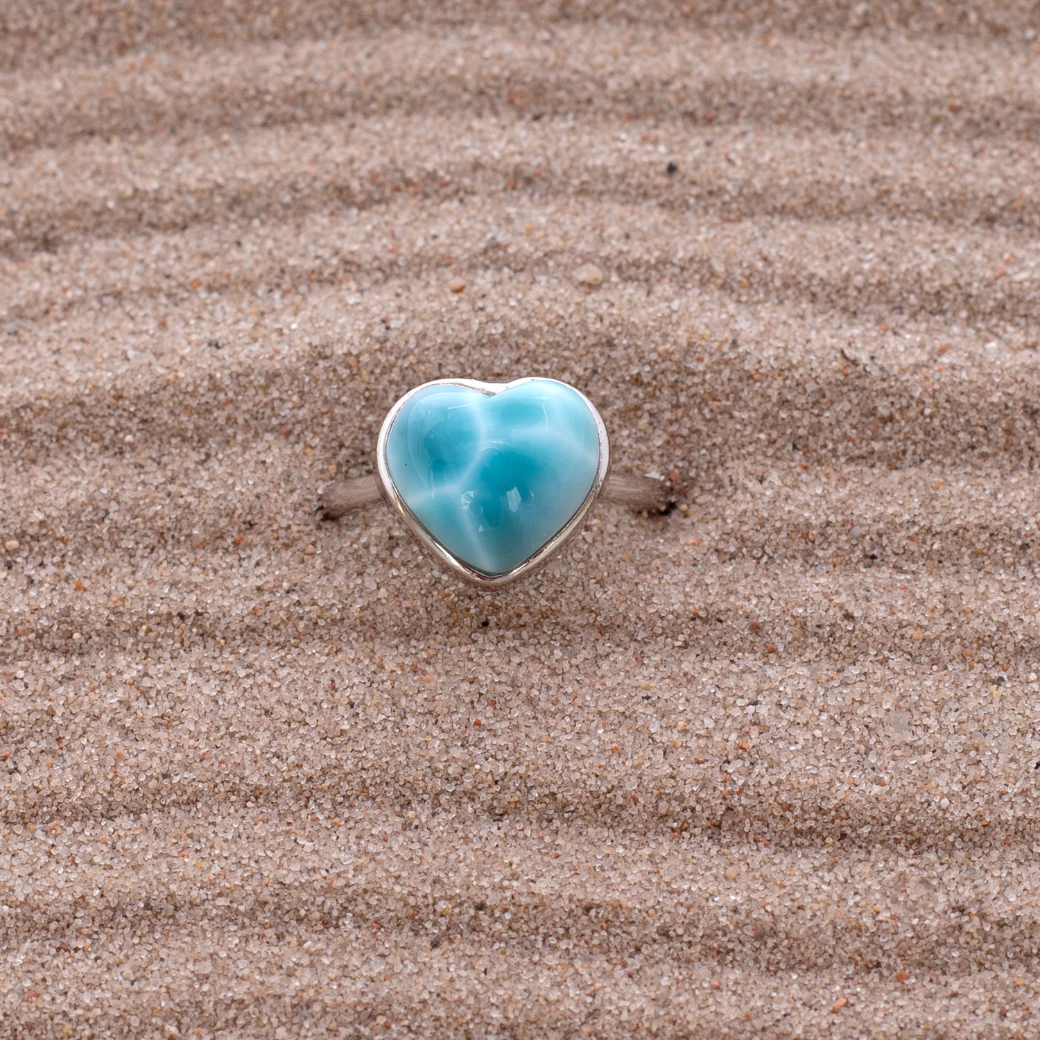 Larimar Ring Herz 17x12x7mm AAA+ / verstellbar / 925 Sterling Silber
