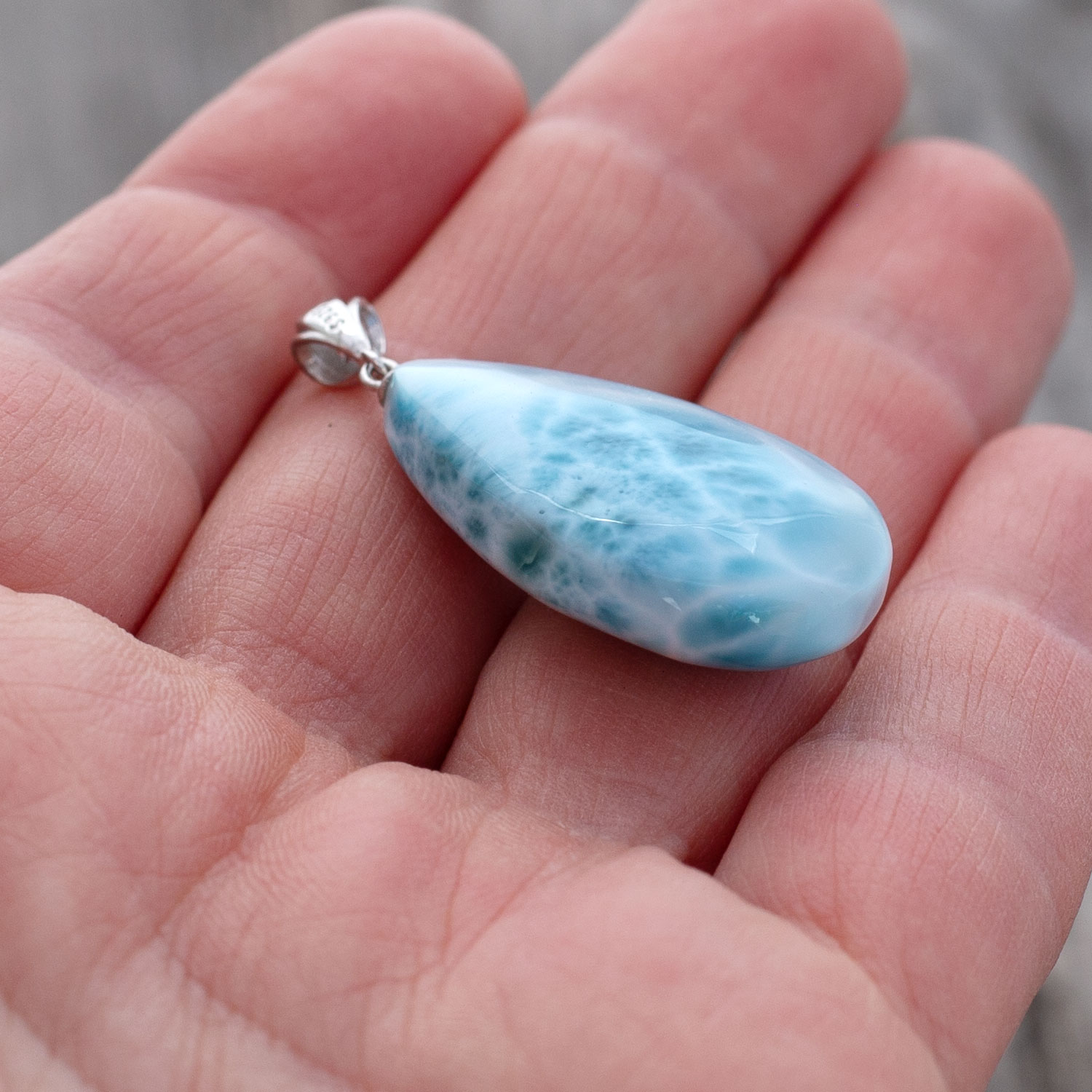 doppelseitiger Larimar Anhänger 29x18x9mm Tropfen AAA+ matrixfrei turtle pattern