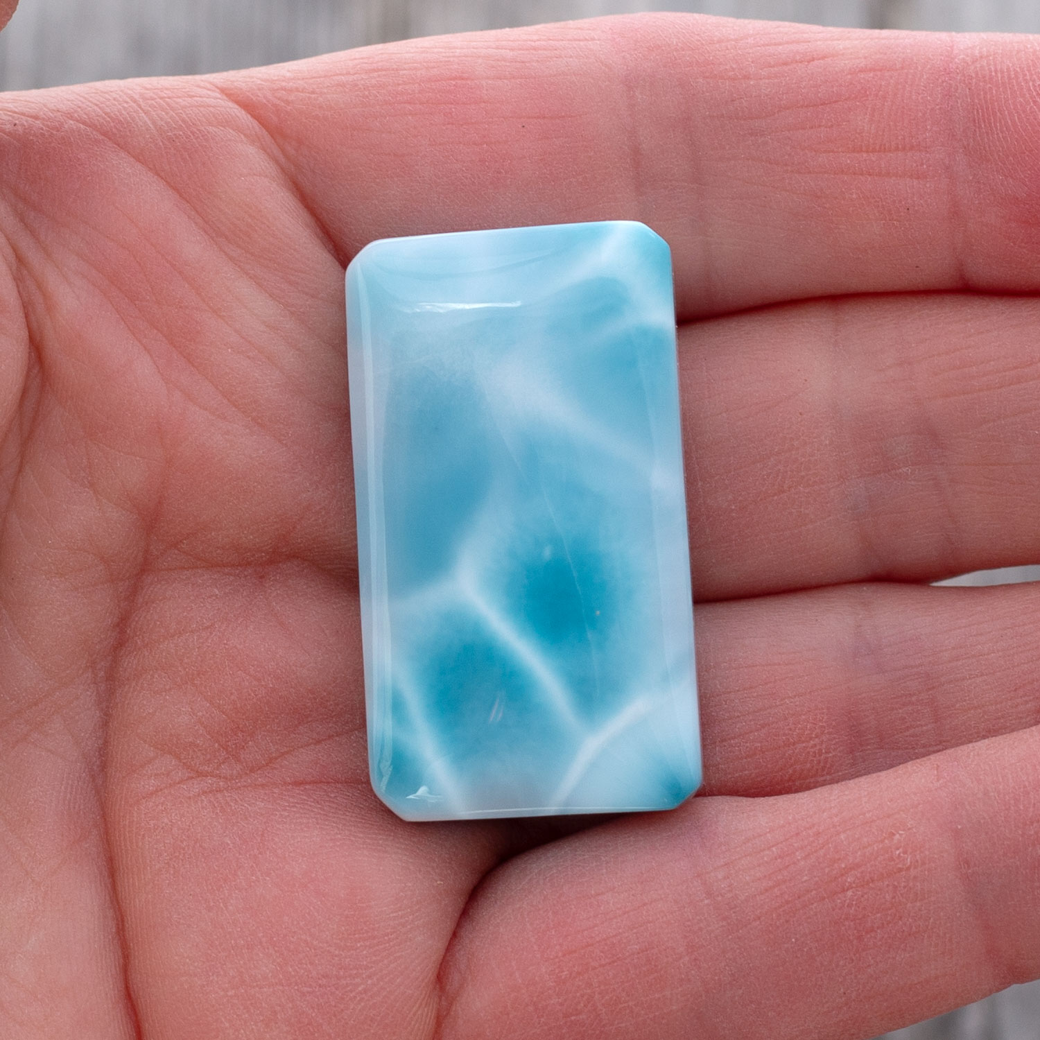 Larimar Cabochon 35x19,5x11mm rechteckig turtle pattern AAA1 matrixfrei Sammlerstück