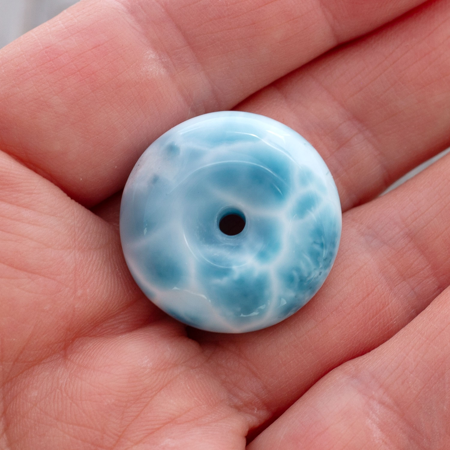 Larimar Donut 24x9,5mm turtle pattern AAA+ matrixfrei beidseitig tragbar