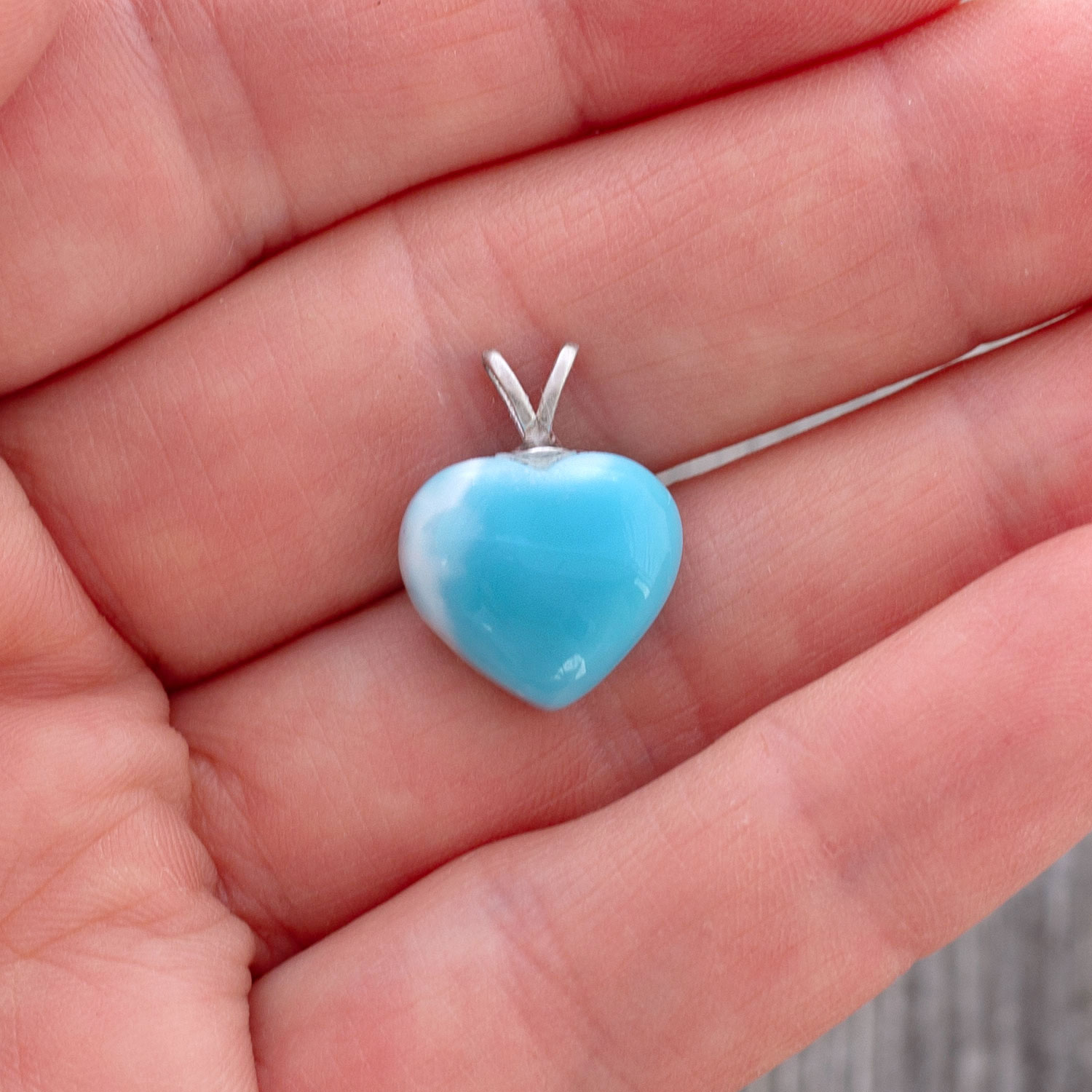 Larimar Anhänger XS 14x13x7,5mm Herz oceanblau AAA+ matrixfrei