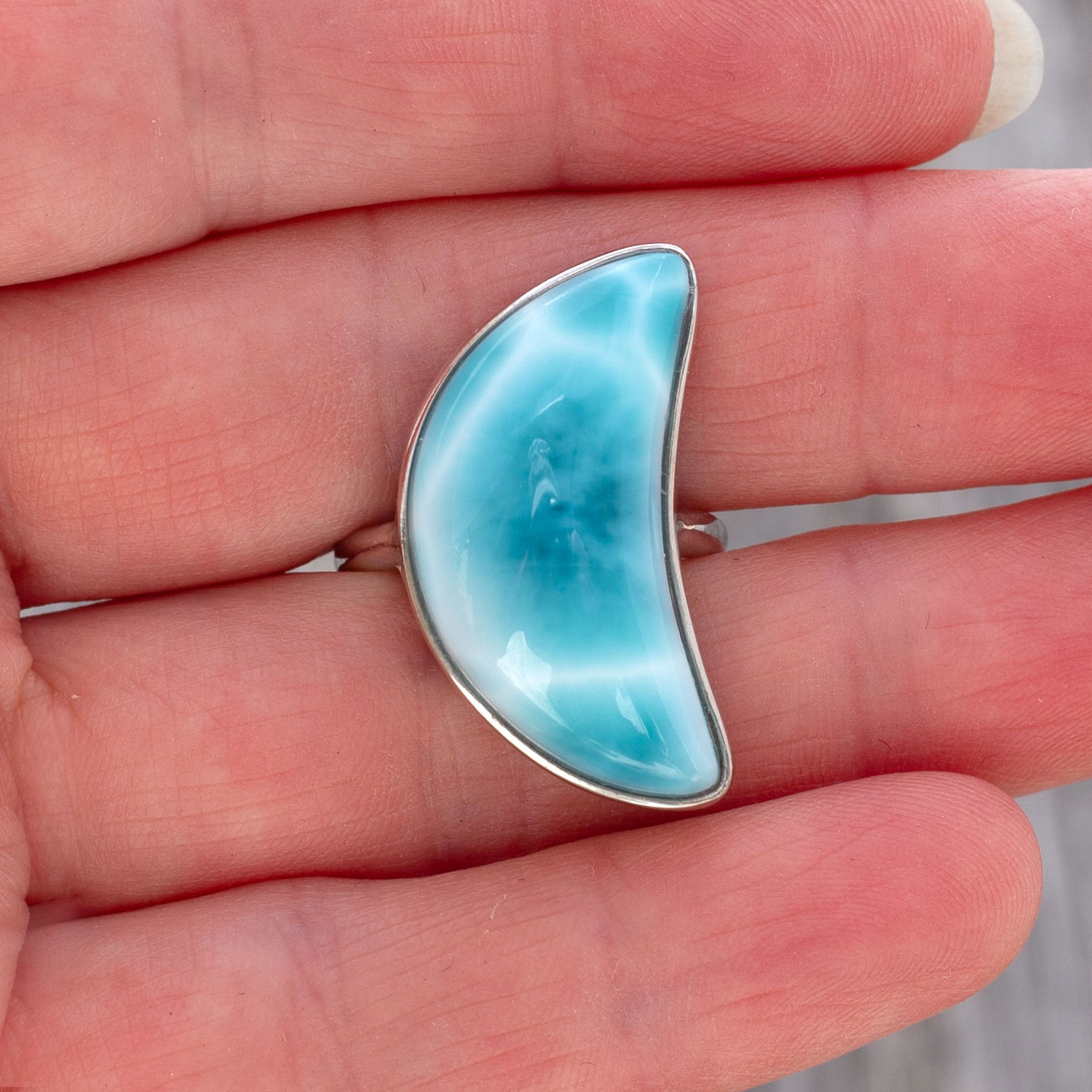 Larimar Ring Mond 27x13x7mm AAA+ / verstellbar / 925 Sterling Silber  Kopie