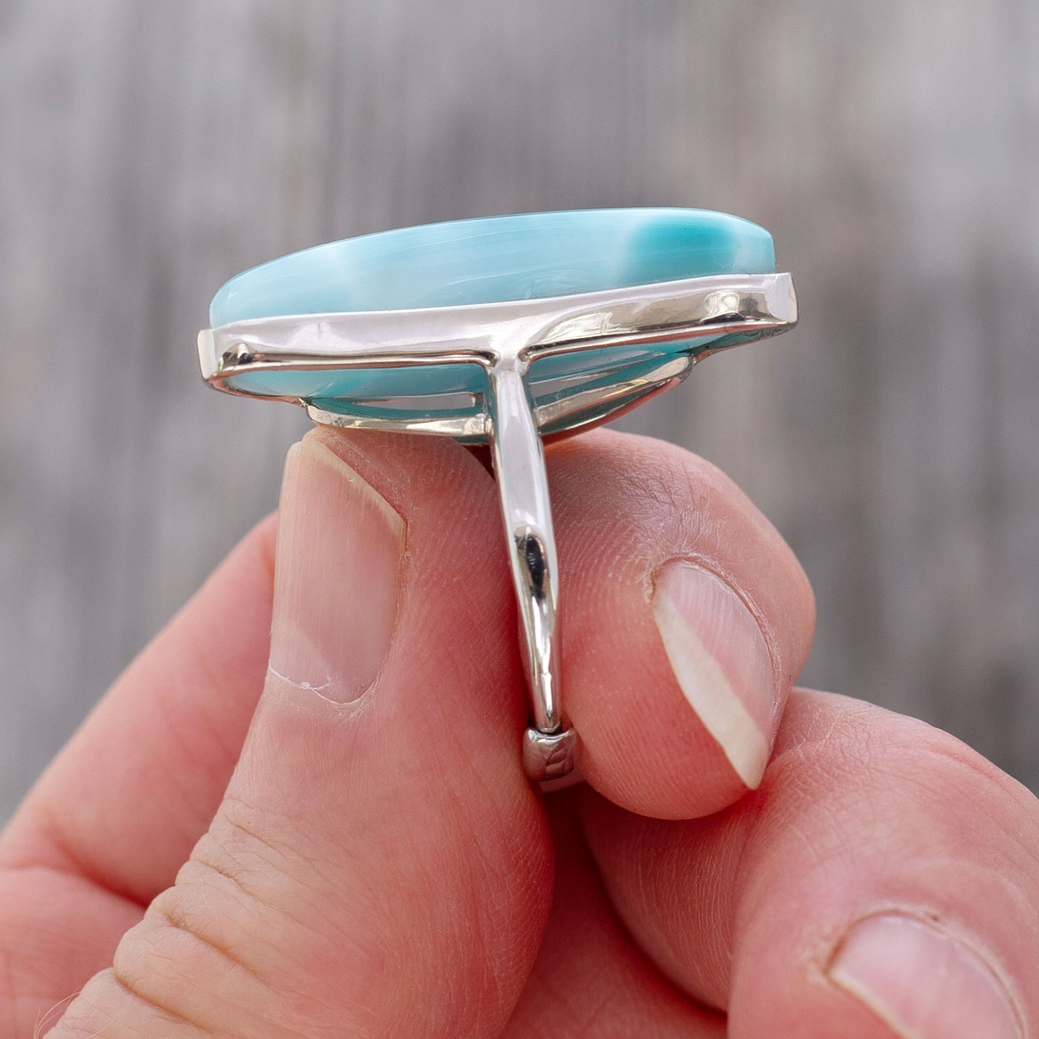 Larimar Ring Mond 27x13x7mm AAA+ / verstellbar / 925 Sterling Silber  Kopie
