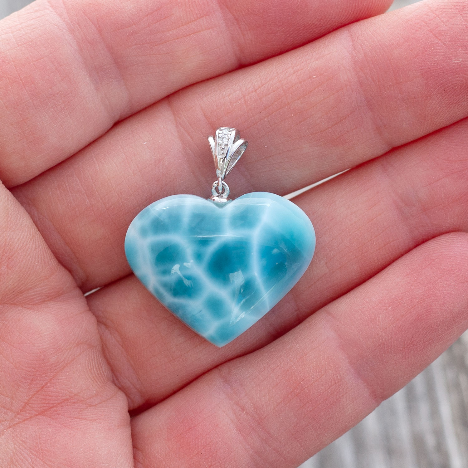 Larimar Anhänger 24x20x10mm Herz tiefblau AAA+ matrixfrei turtle pattern