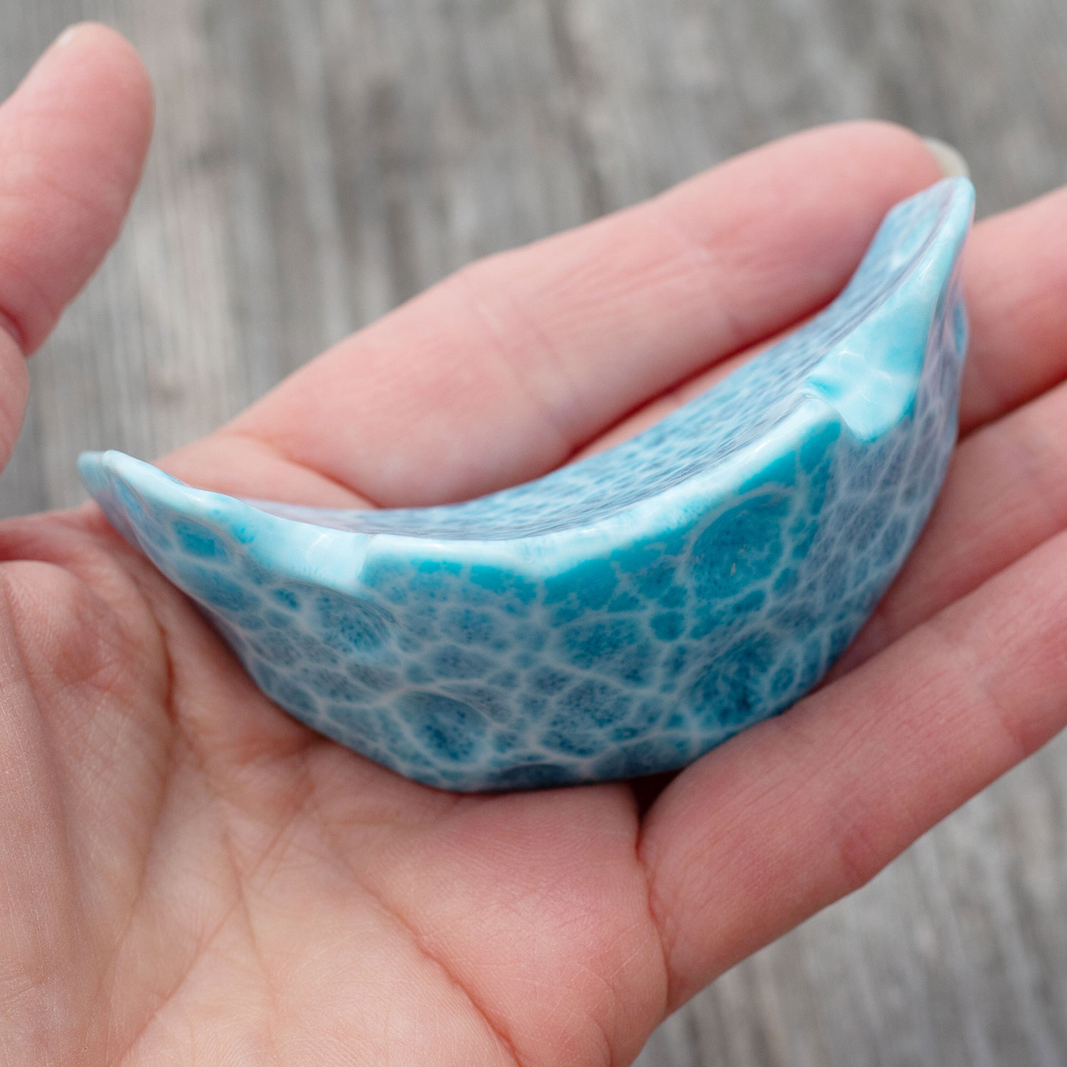 Larimar Freiform Krone ca.79x42x28mm AAA+ matrixfrei turtle pattern Rarität Sammlerstück