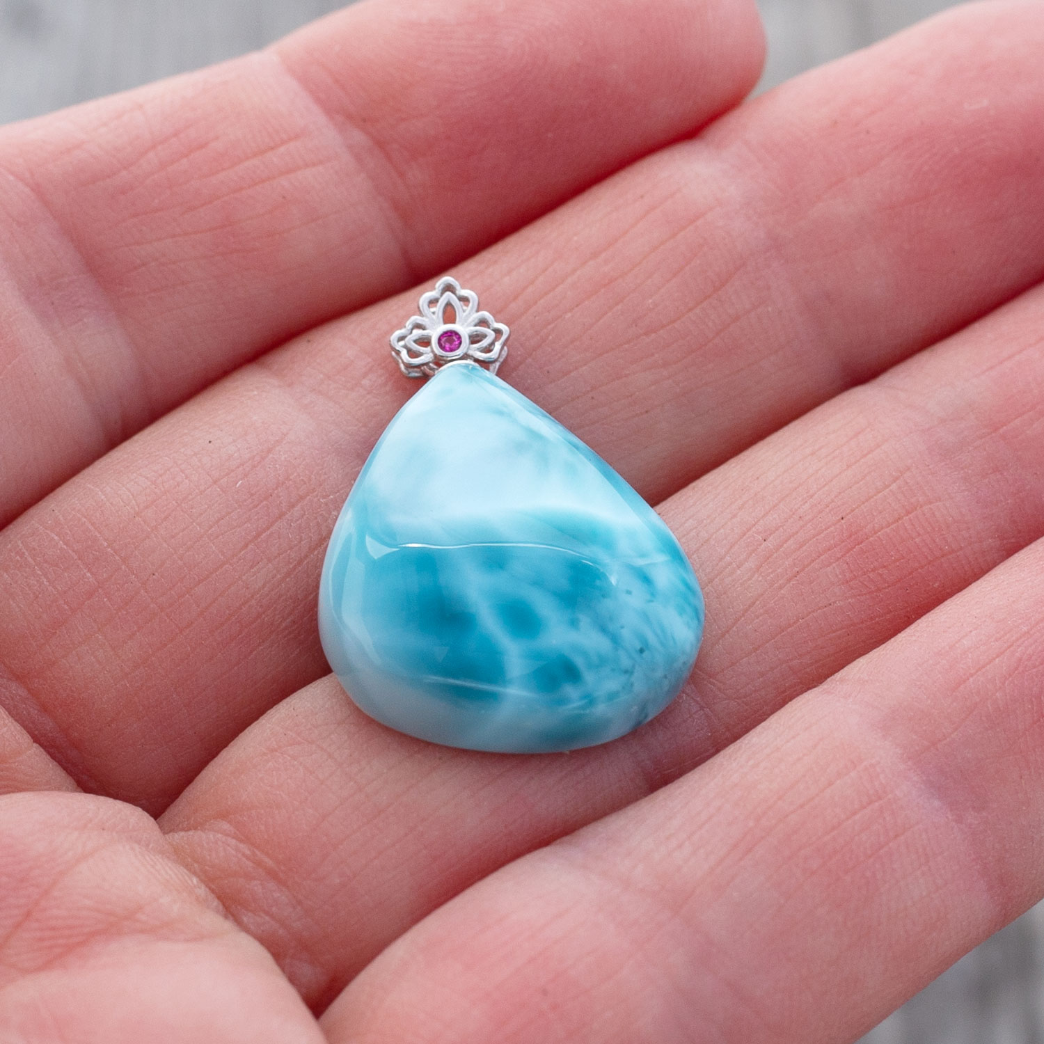 Larimar Anhänger 22x18x6mm tropfenförmig AAA matrixfrei