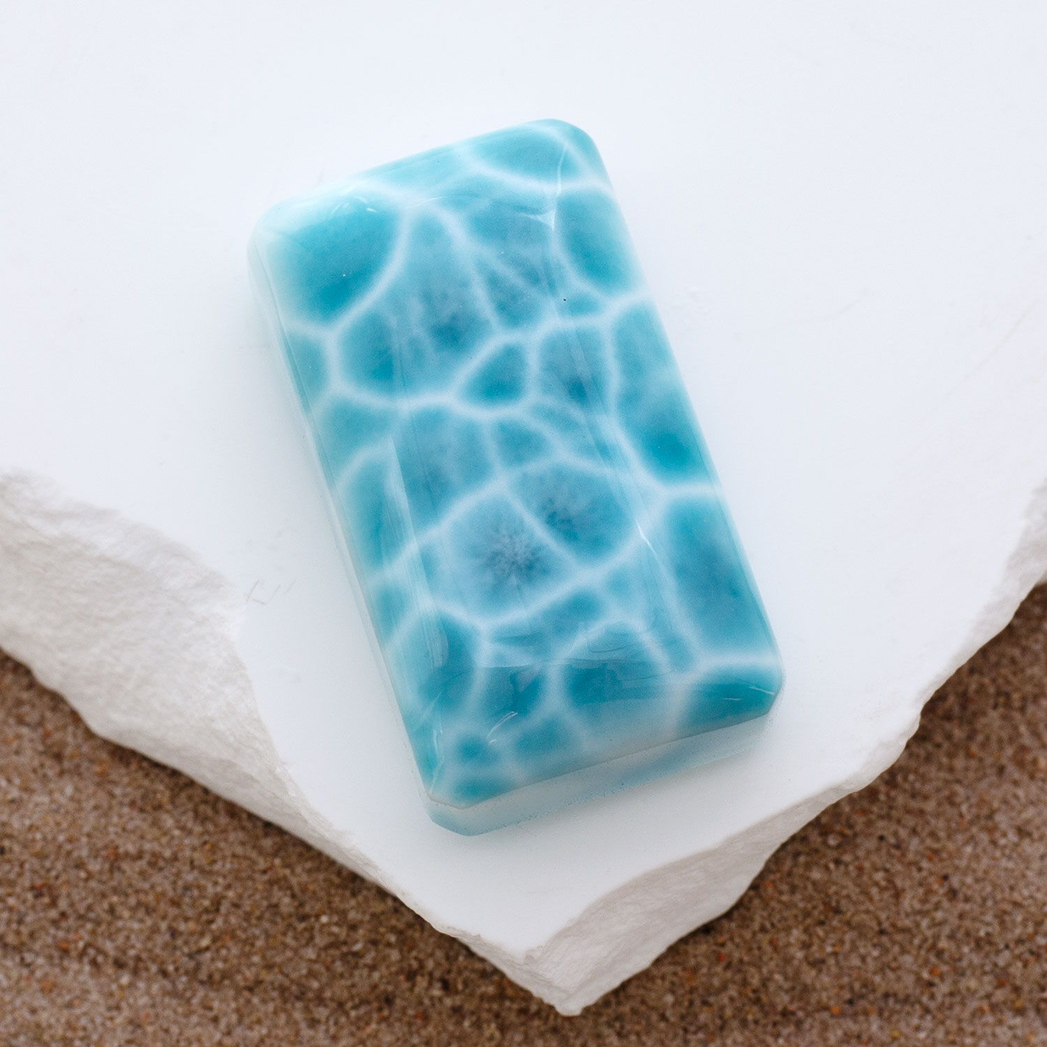 Larimar Cabochon 35x19,5x11mm rechteckig turtle pattern AAA1 matrixfrei Sammlerstück