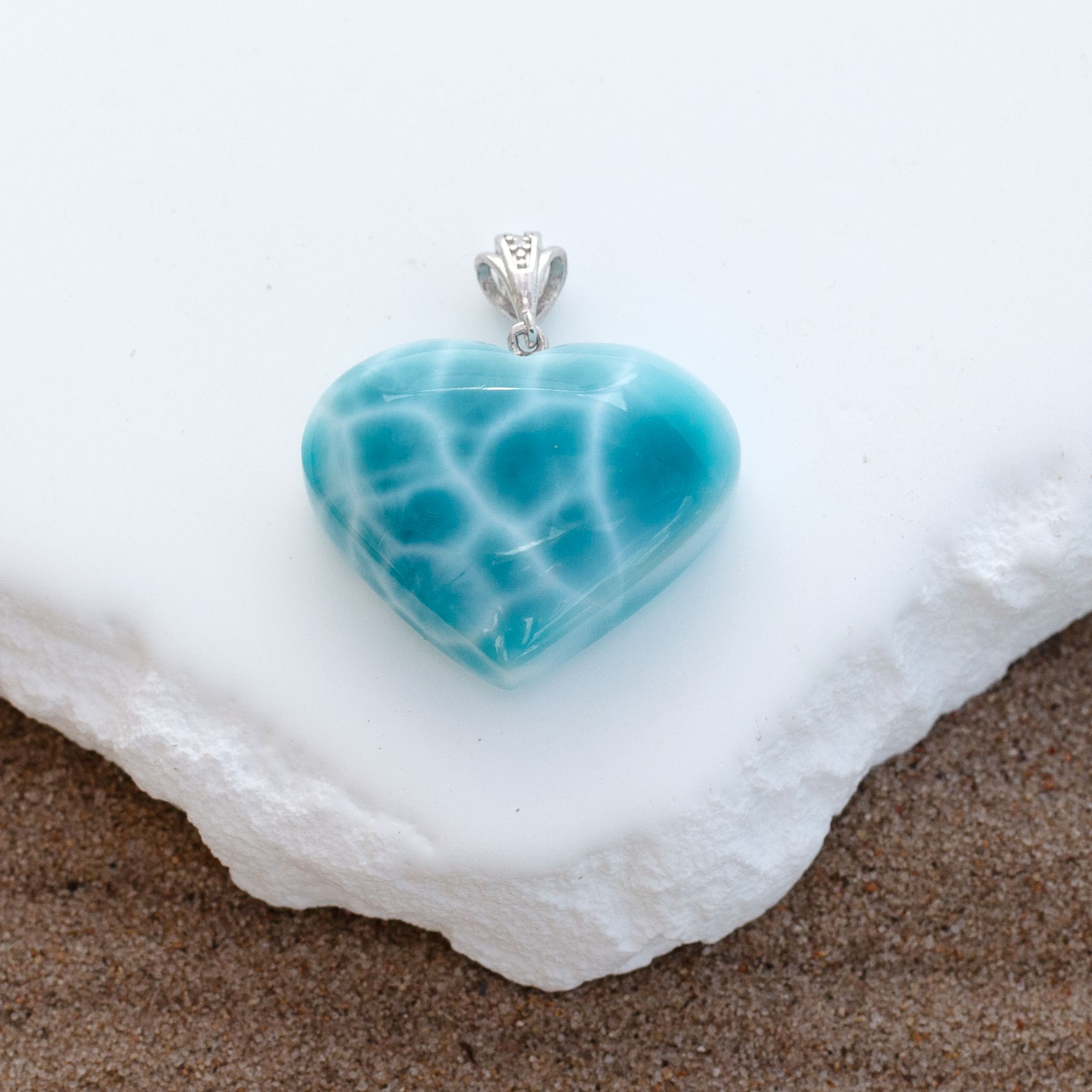 Larimar Anhänger 24x20x10mm Herz tiefblau AAA+ matrixfrei turtle pattern