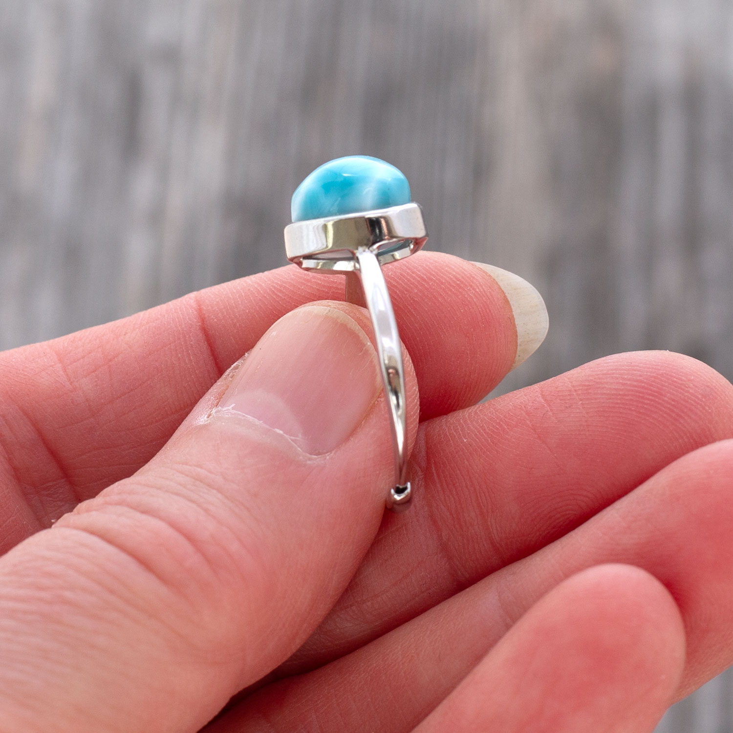 Larimar Ring Herz 10x9x8mm AAA+ / verstellbar / 925 Sterling Silber