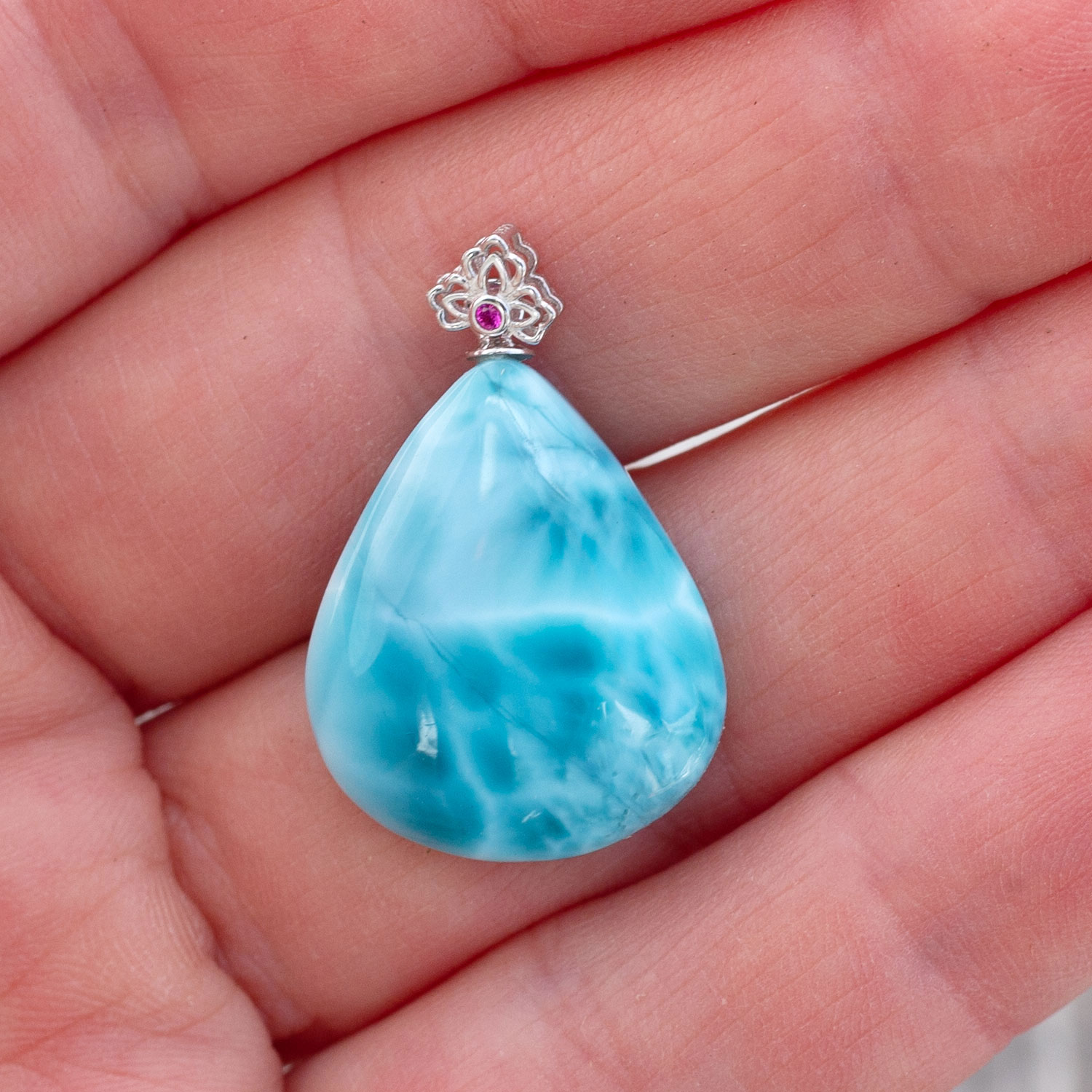 Larimar Anhänger 22x18x6mm tropfenförmig AAA matrixfrei