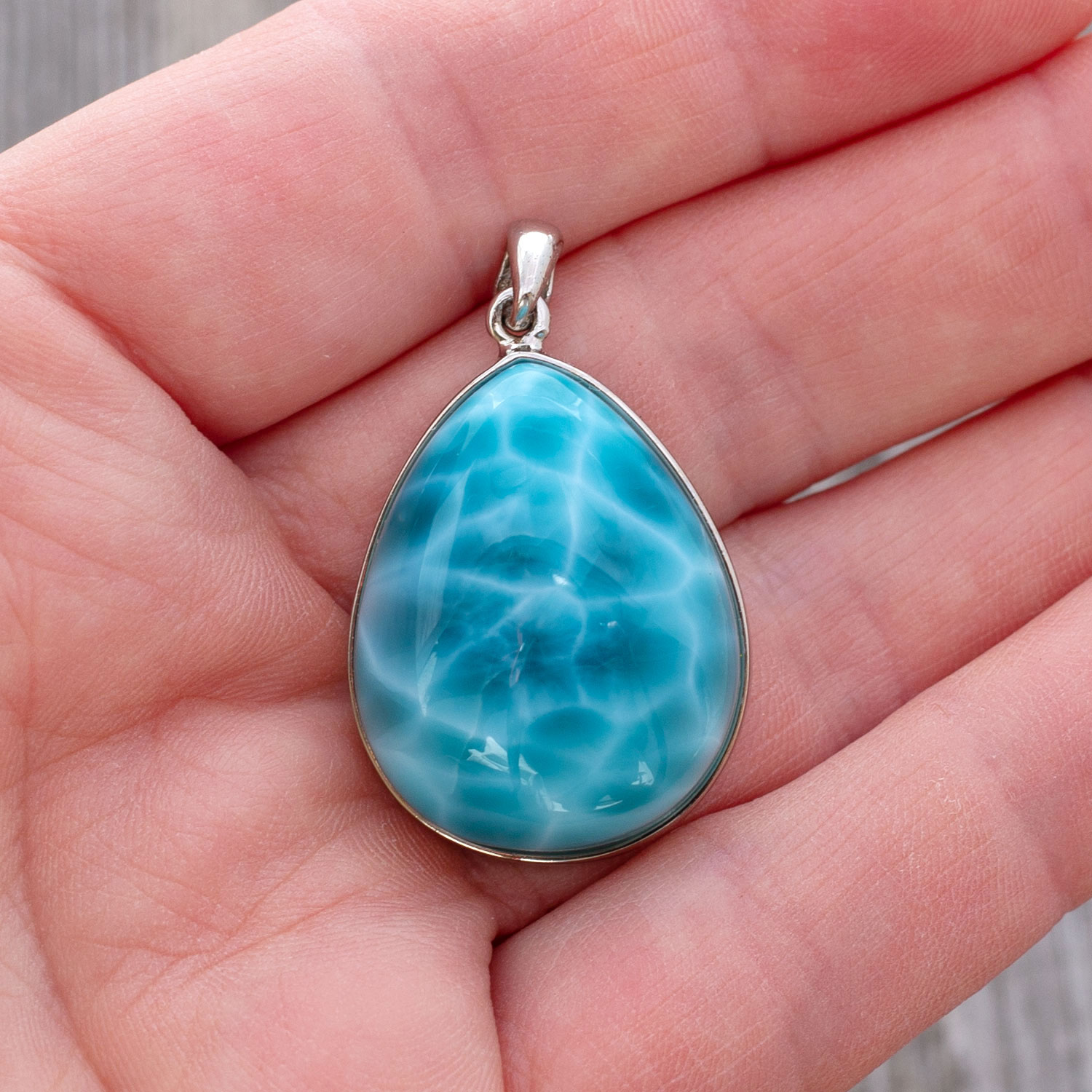 Larimar Anhänger 26x21x11mm Tropfen superblue AAA1 matrixfrei turtle pattern