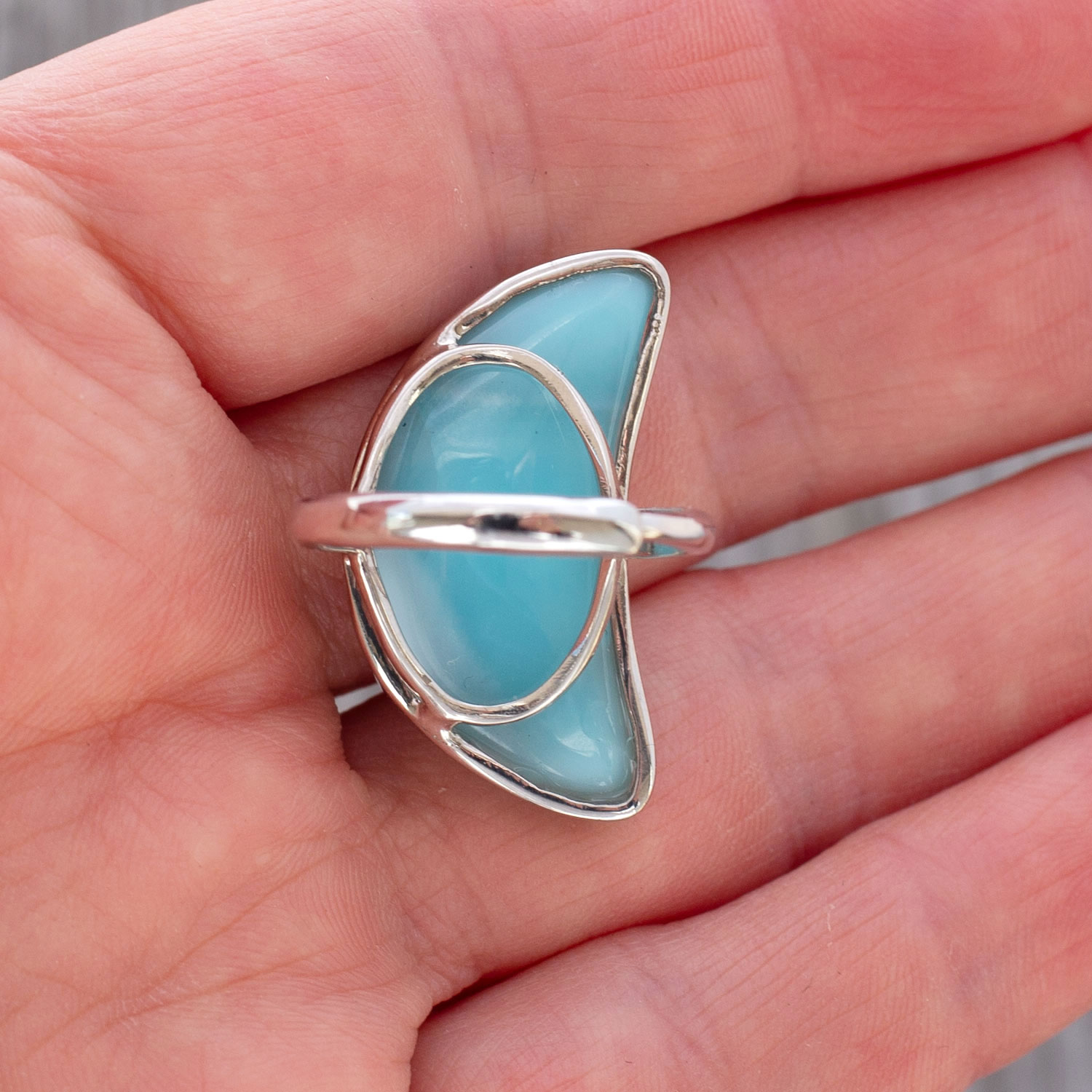 Larimar Ring Mond 27x13x7mm AAA+ / verstellbar / 925 Sterling Silber  Kopie