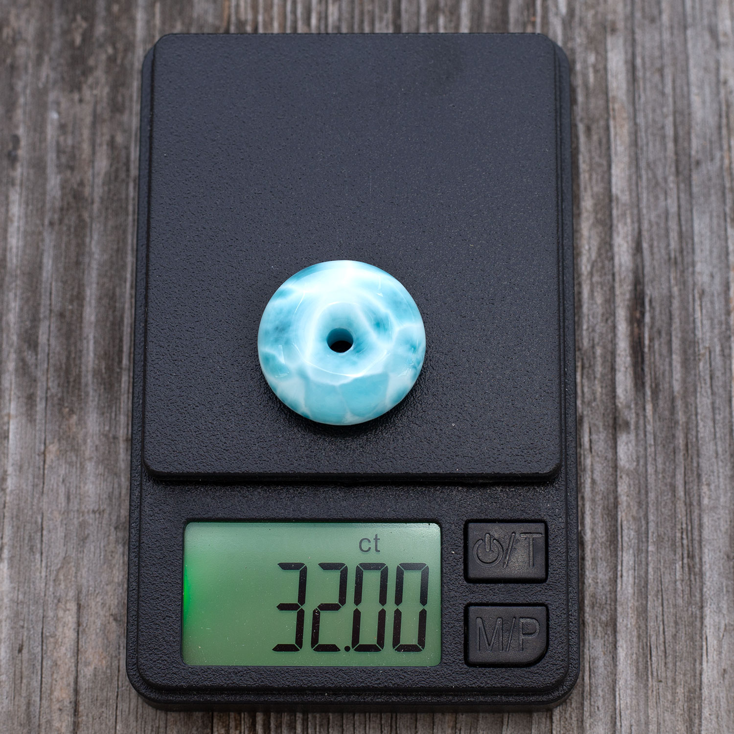 Larimar Donut 22x9mm turtle pattern AAA+ matrixfrei beidseitig tragbar