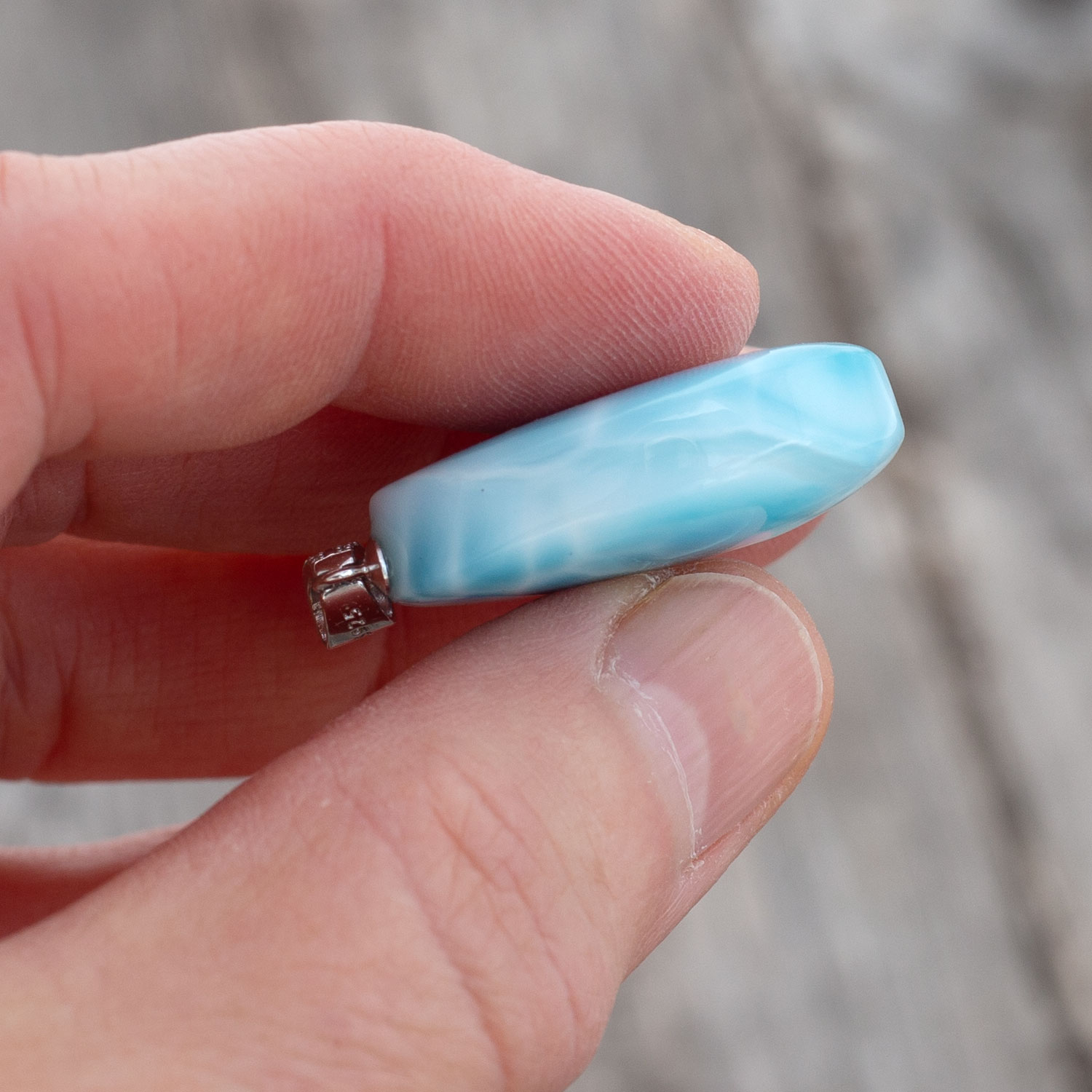 Larimar Anhänger 27x23x9mm Tropfen beidseitig AAA matrixfrei