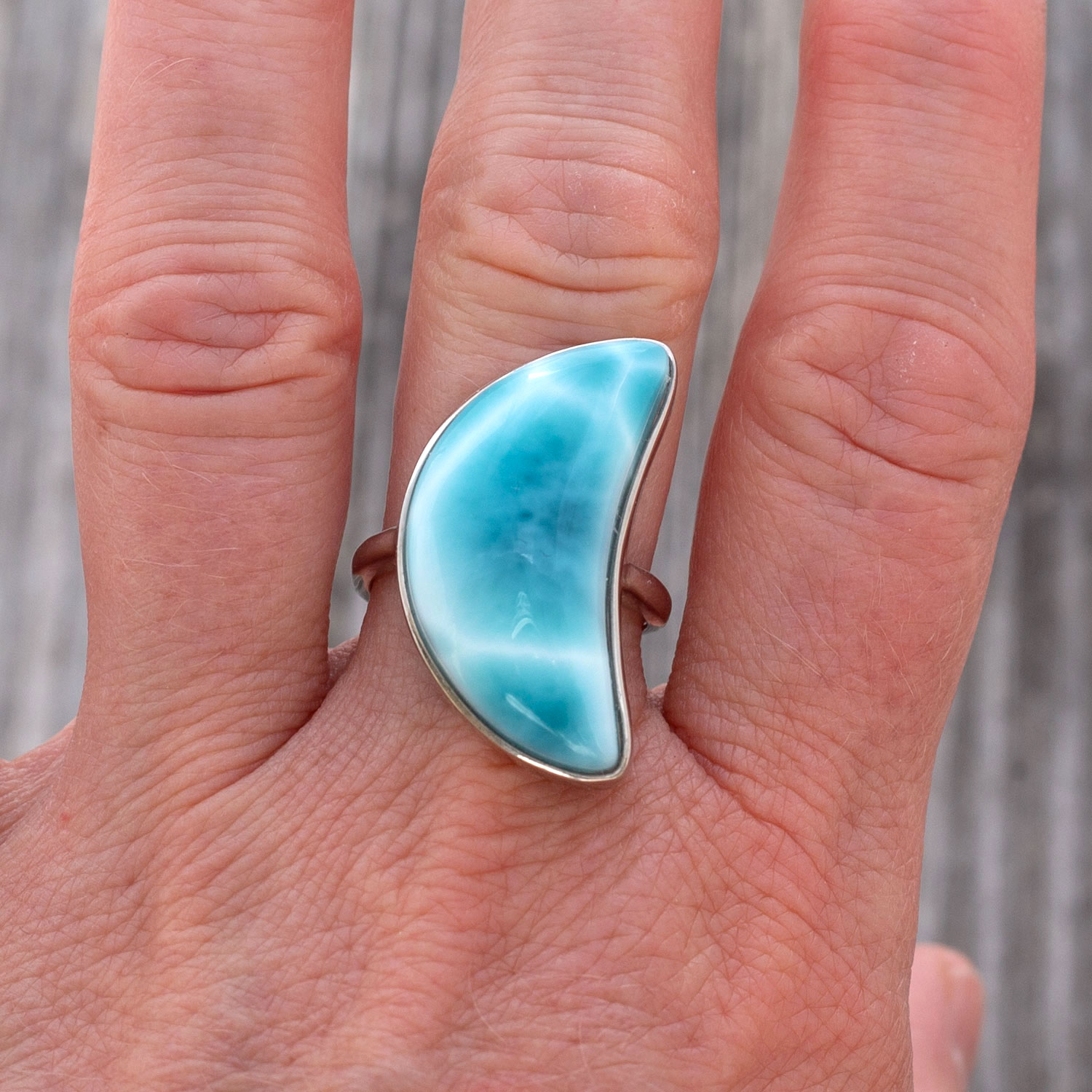 Larimar Ring Mond 27x13x7mm AAA+ / verstellbar / 925 Sterling Silber  Kopie