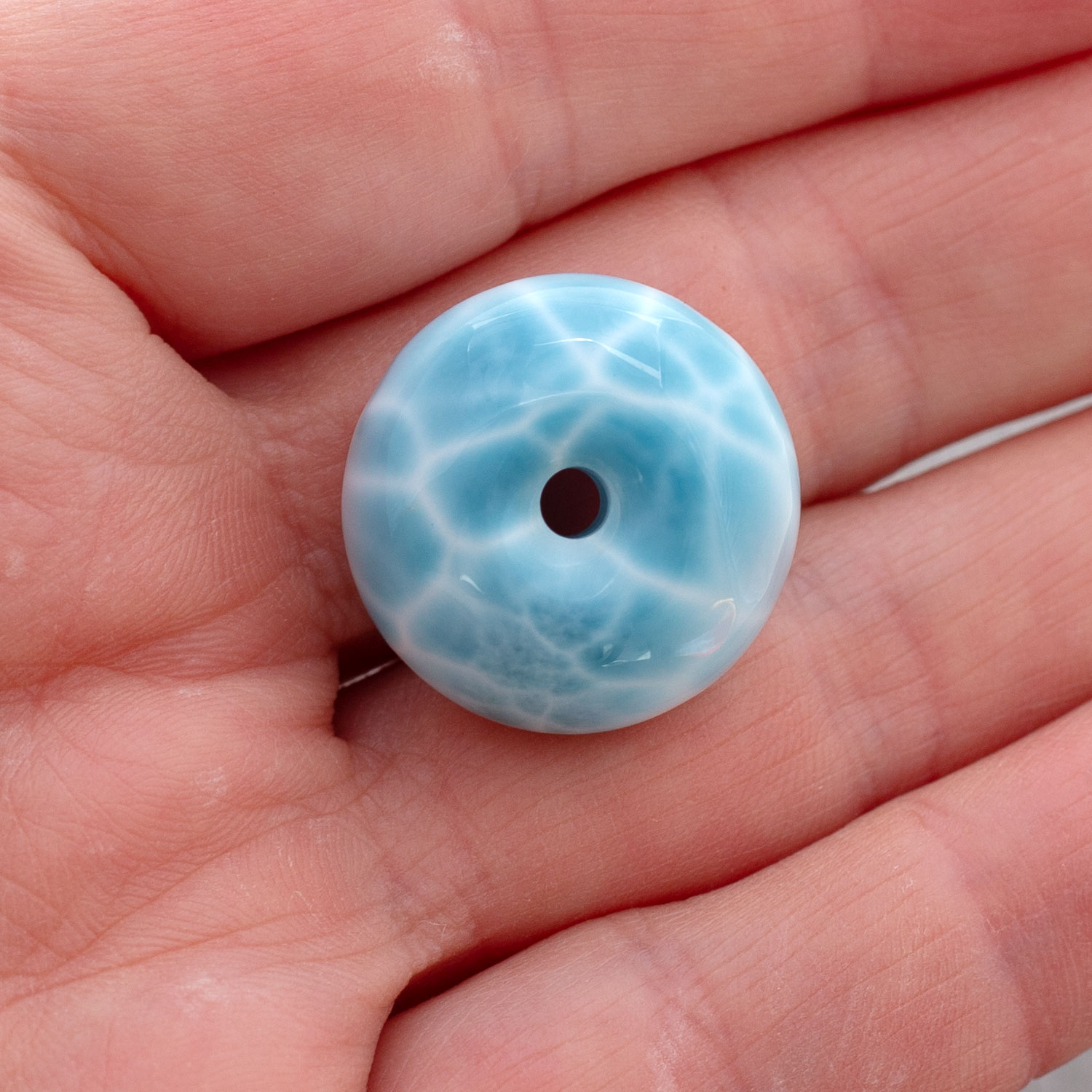 Larimar Donut 22x10mm turtle pattern AAA+ matrixfrei