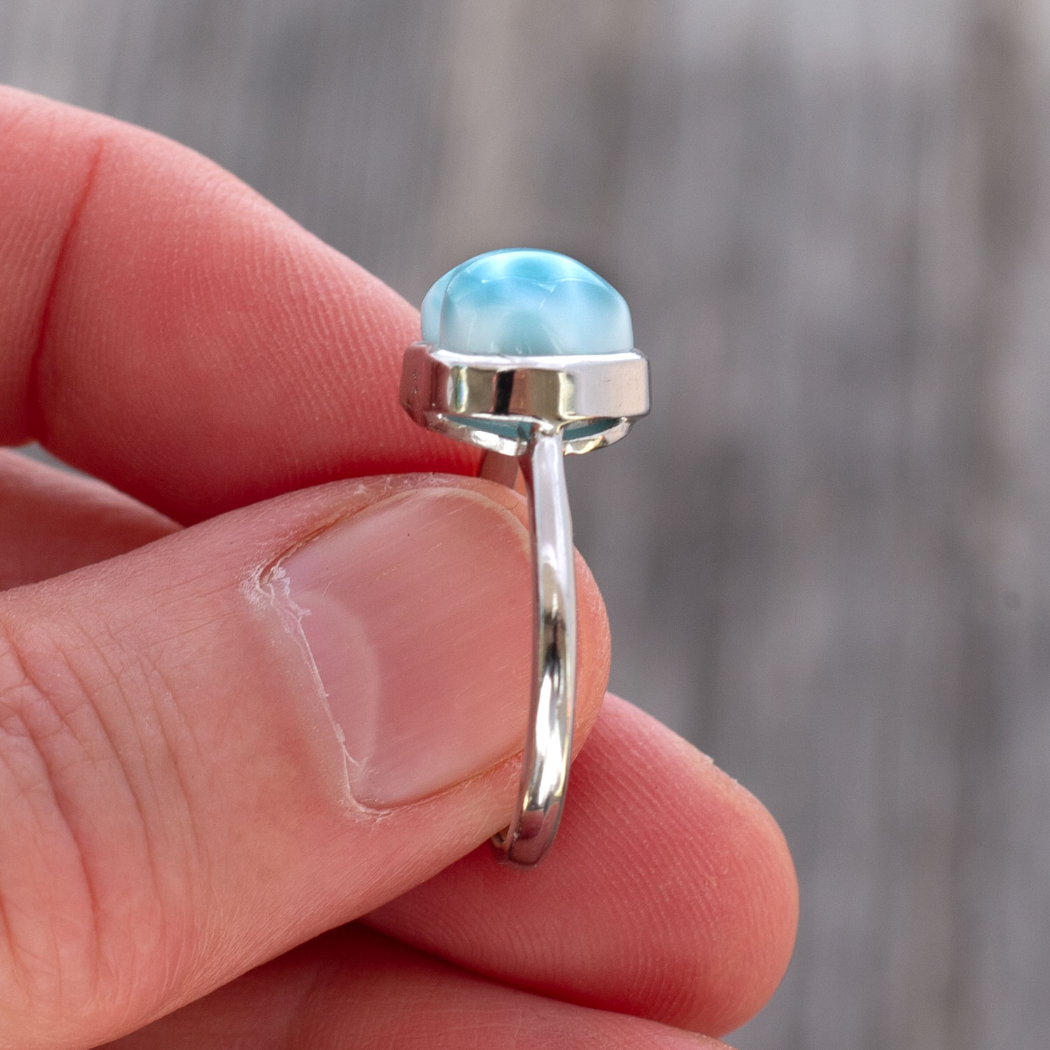 Larimar Ring Herz 10x9x8mm AAA+ / verstellbar / 925 Sterling Silber