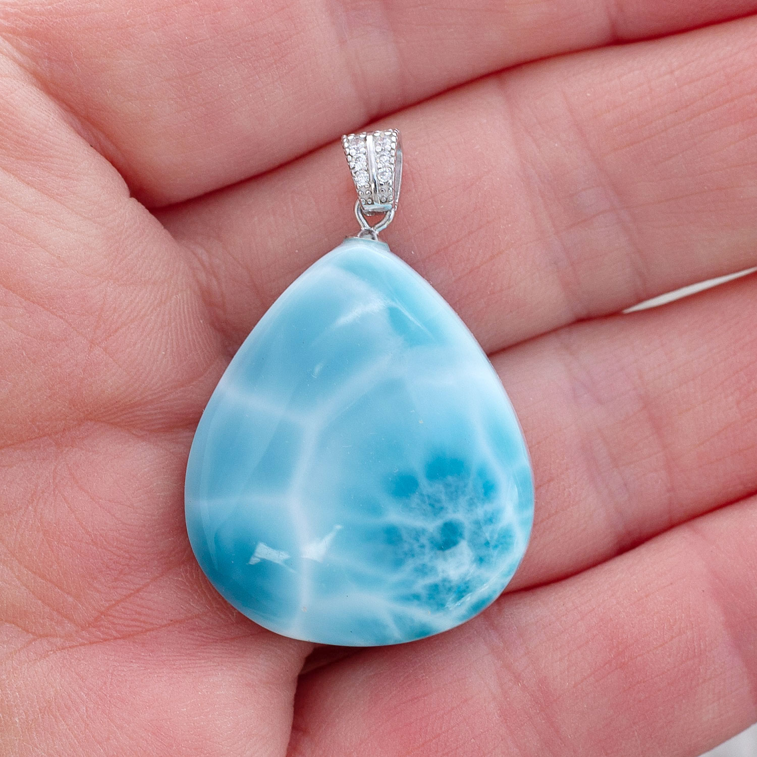 Larimar Anhänger 27x23x9mm Tropfen beidseitig AAA matrixfrei