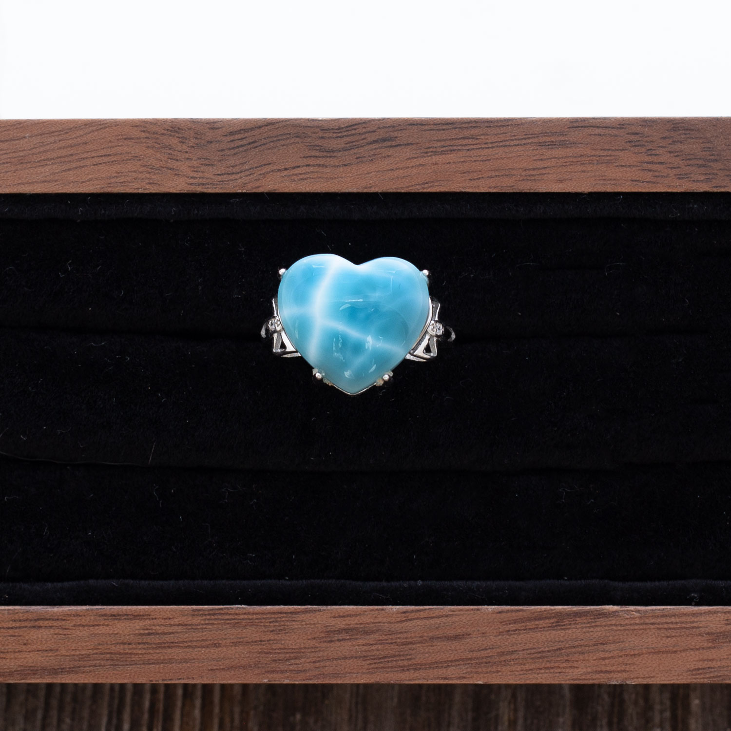 Larimar Ring Herz 15x13x7mm AAA+ / verstellbar / 925 Sterling Silber