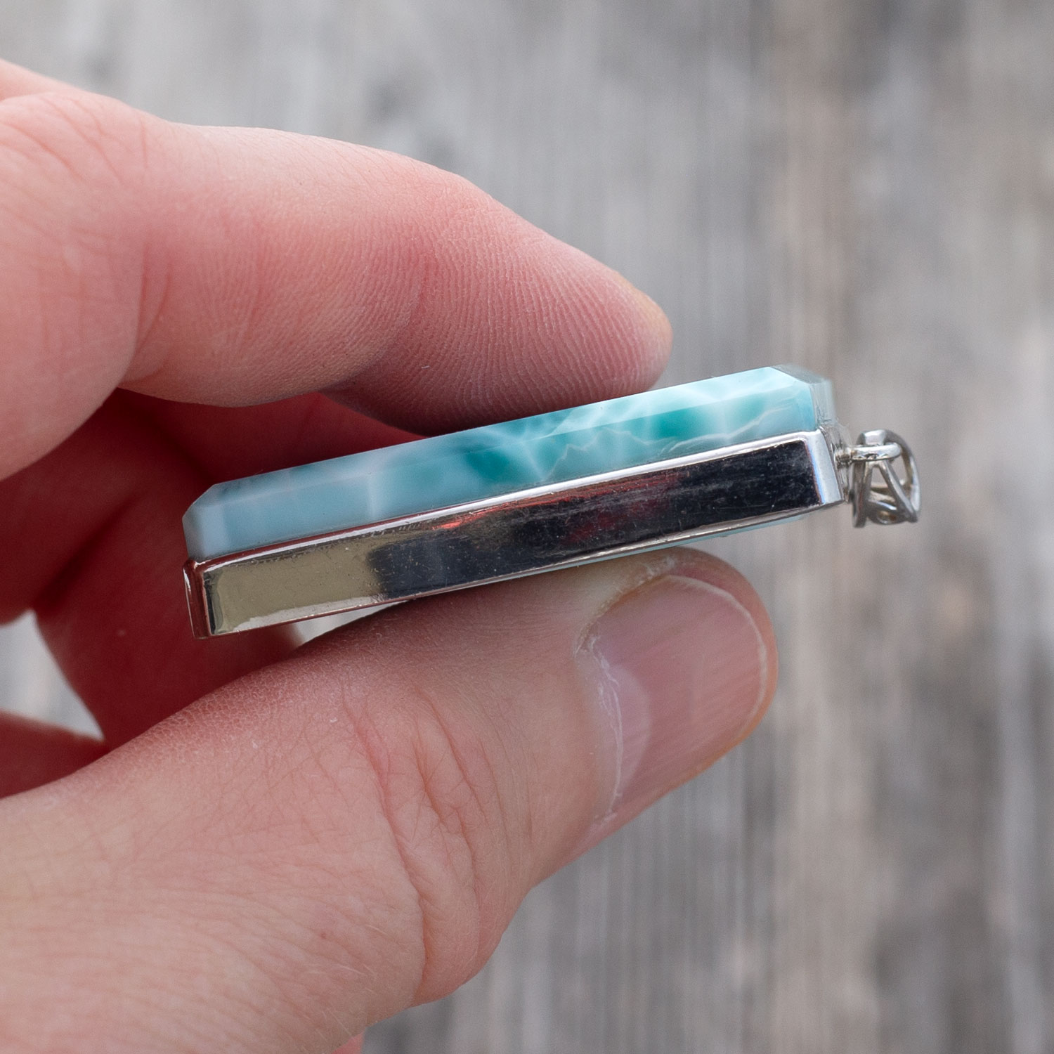 Larimar Anhänger 35x26x9mm rechteckig AAA+ auffallender großer Statement-Anhänger