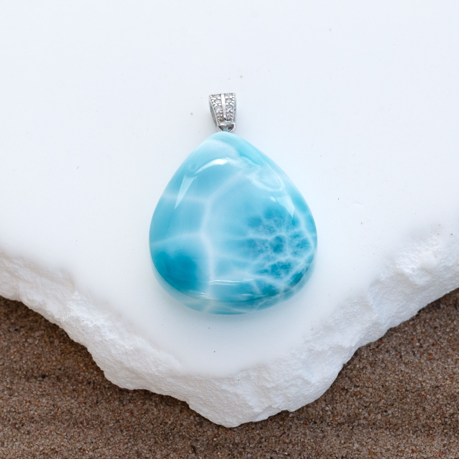 Larimar Anhänger 27x23x9mm Tropfen beidseitig AAA matrixfrei
