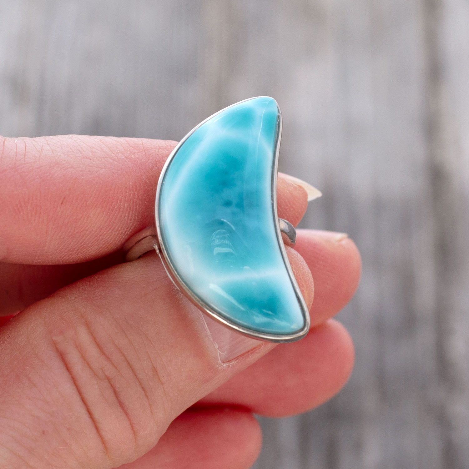 Larimar Ring Mond 27x13x7mm AAA+ / verstellbar / 925 Sterling Silber  Kopie