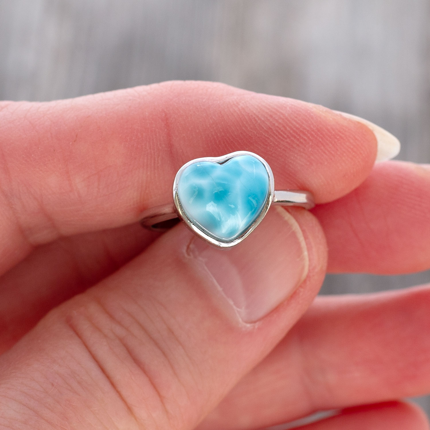 Larimar Ring Herz 10x9x8mm AAA+ / verstellbar / 925 Sterling Silber