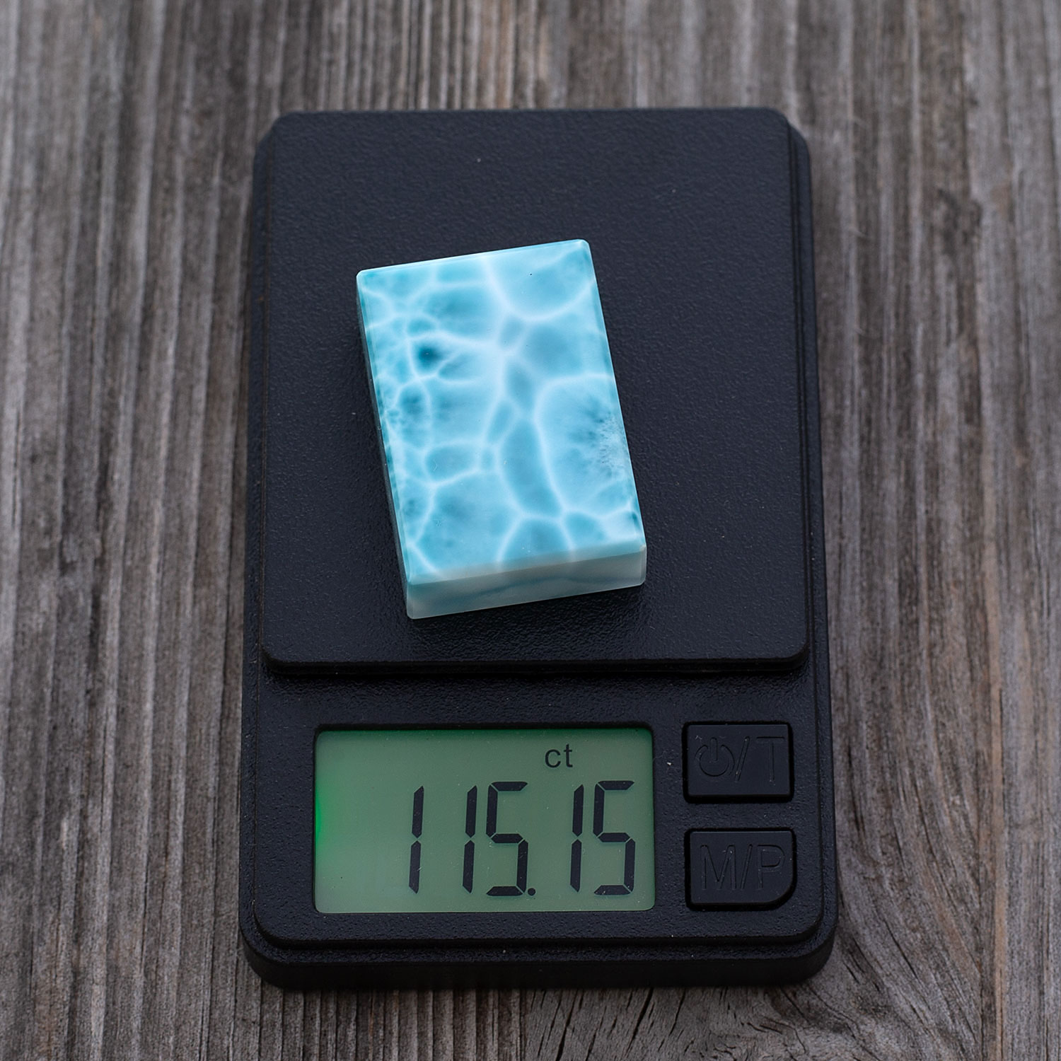 Larimar Cabochon / Fancy Cut 32x22x11,5mm kantige Rechteckform turtle pattern AAA+ matrixfrei Sammlerstück
