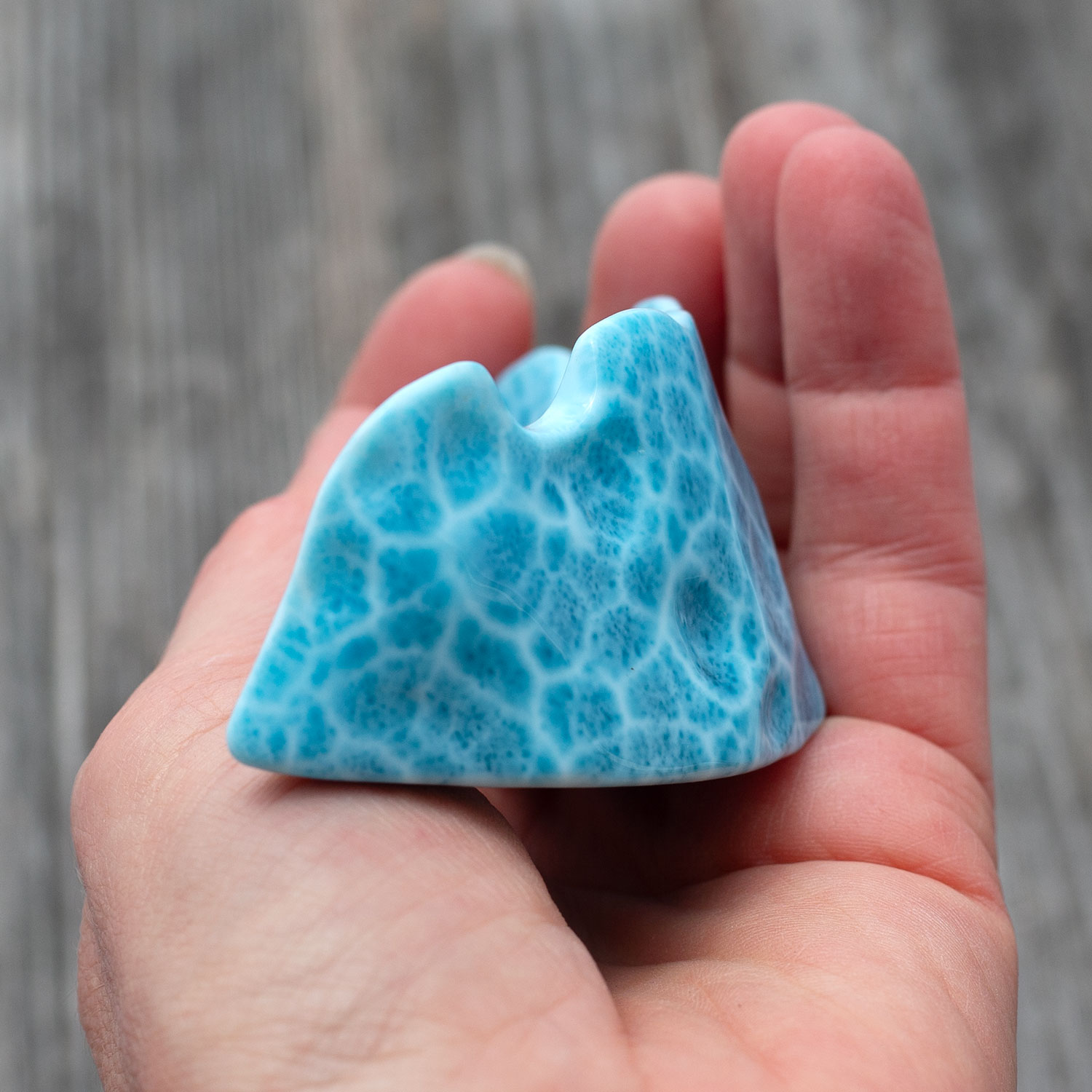 Larimar Freiform Krone ca.79x42x28mm AAA+ matrixfrei turtle pattern Rarität Sammlerstück