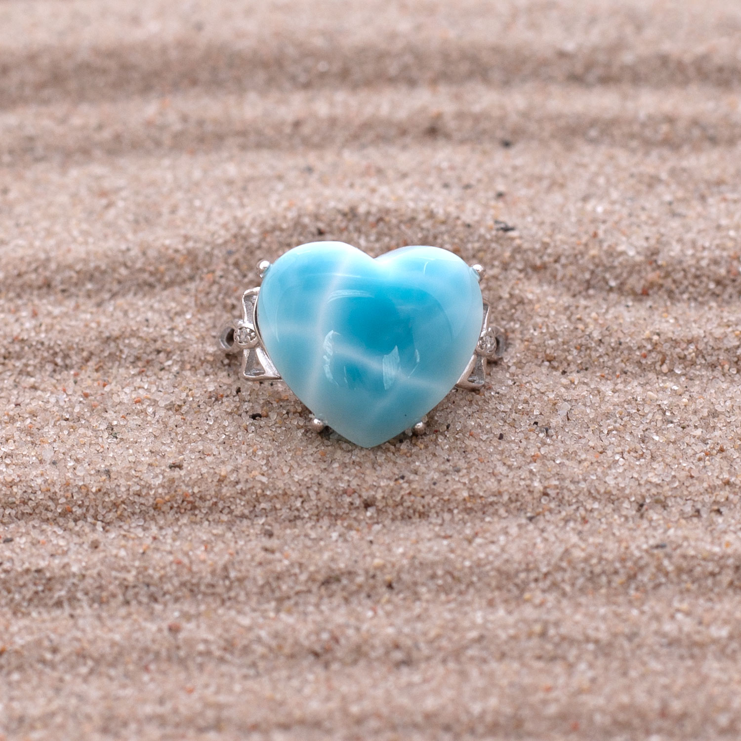 Larimar Ring Herz 15x13x7mm AAA+ / verstellbar / 925 Sterling Silber