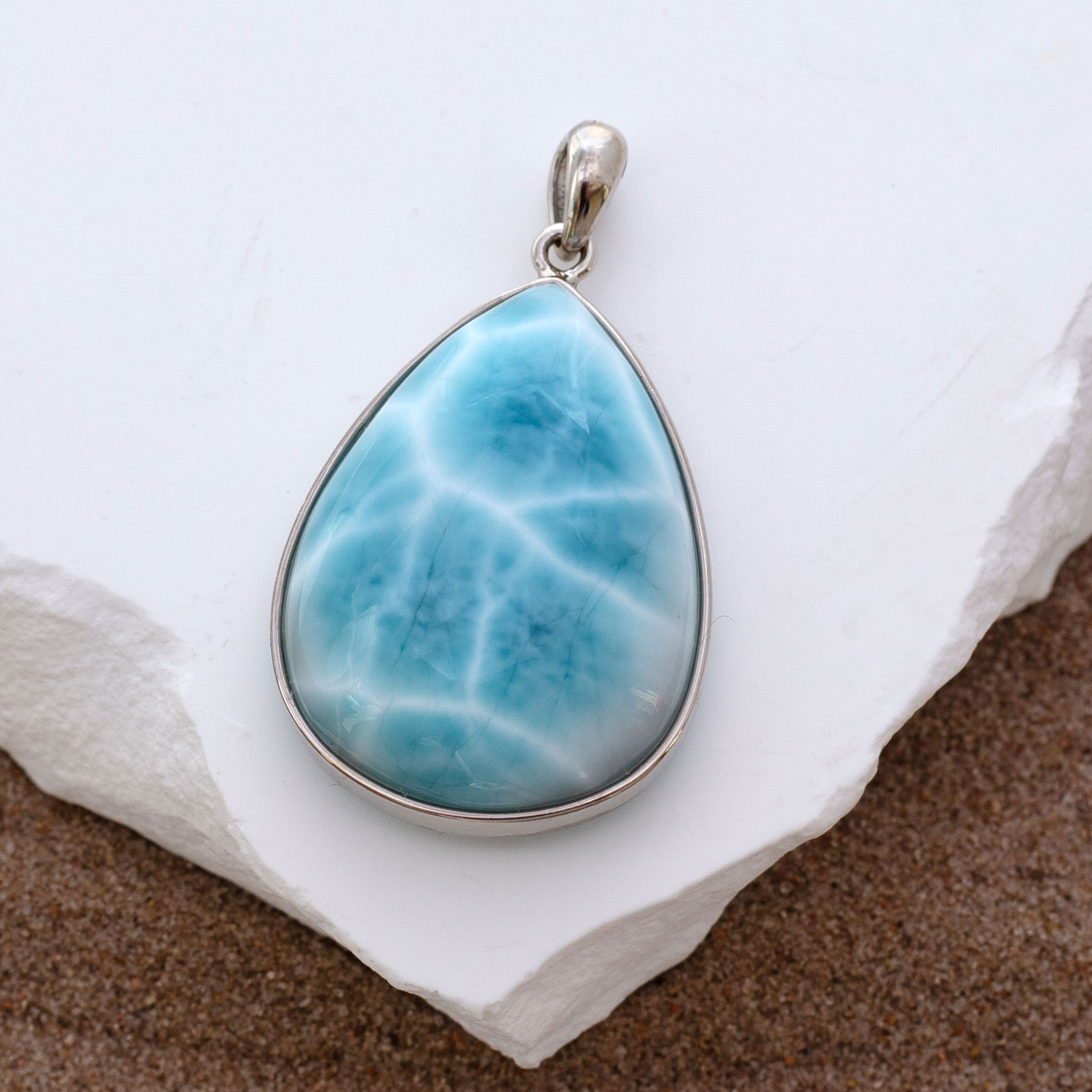 Larimar Anhänger 29x23x9mm Tropfen oceanblau AAA+ matrixfrei turtle pattern