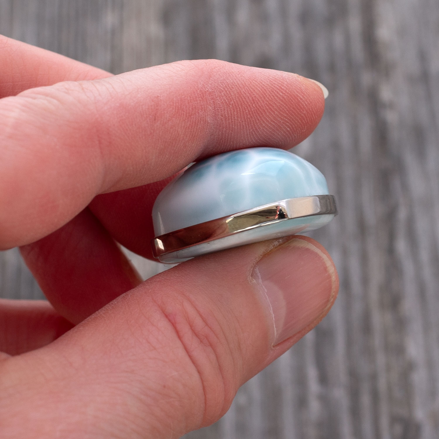 Larimar Anhänger 26x24x13mm herzförmig hellblau AAA1 matrixfrei turtle pattern