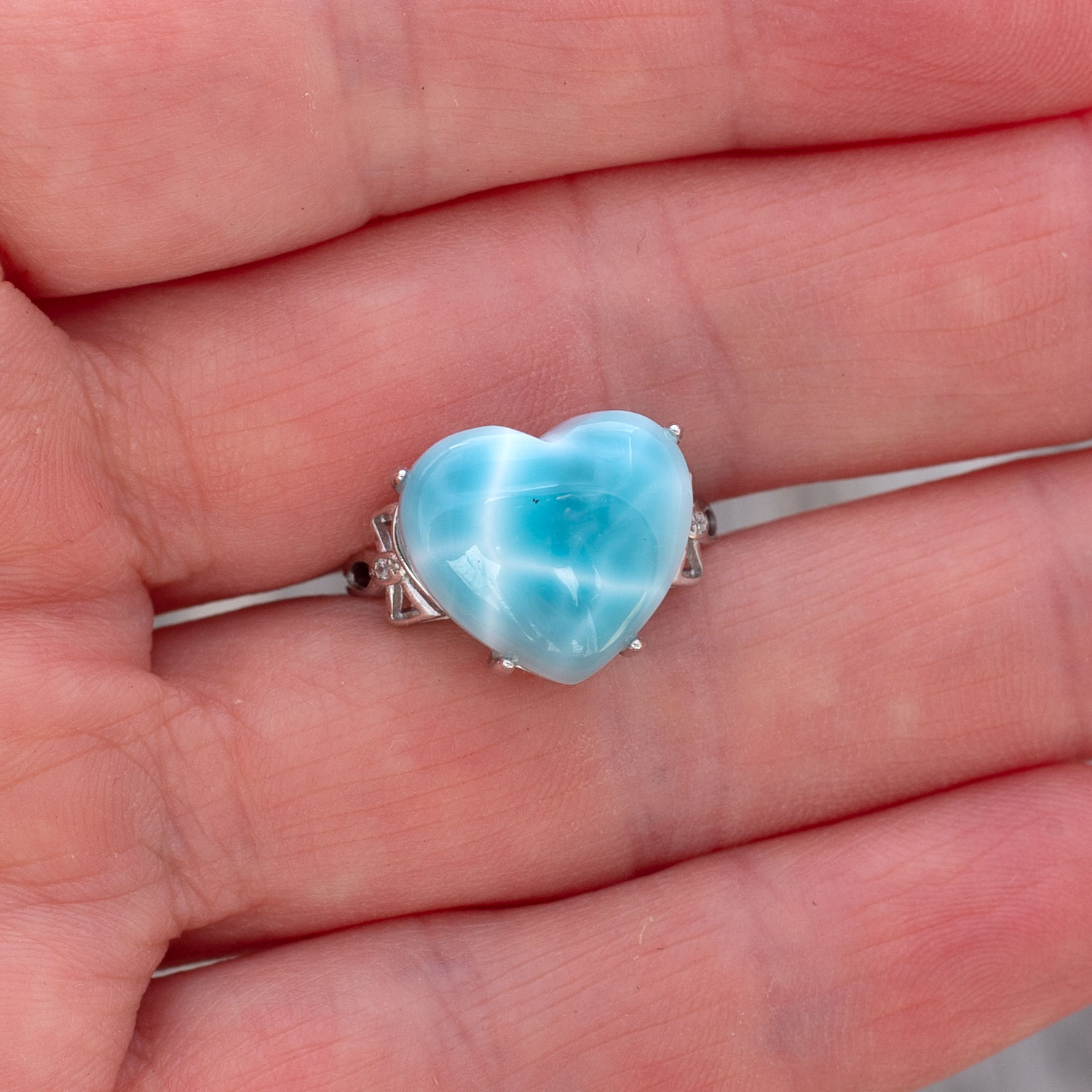 Larimar Ring Herz 15x13x7mm AAA+ / verstellbar / 925 Sterling Silber