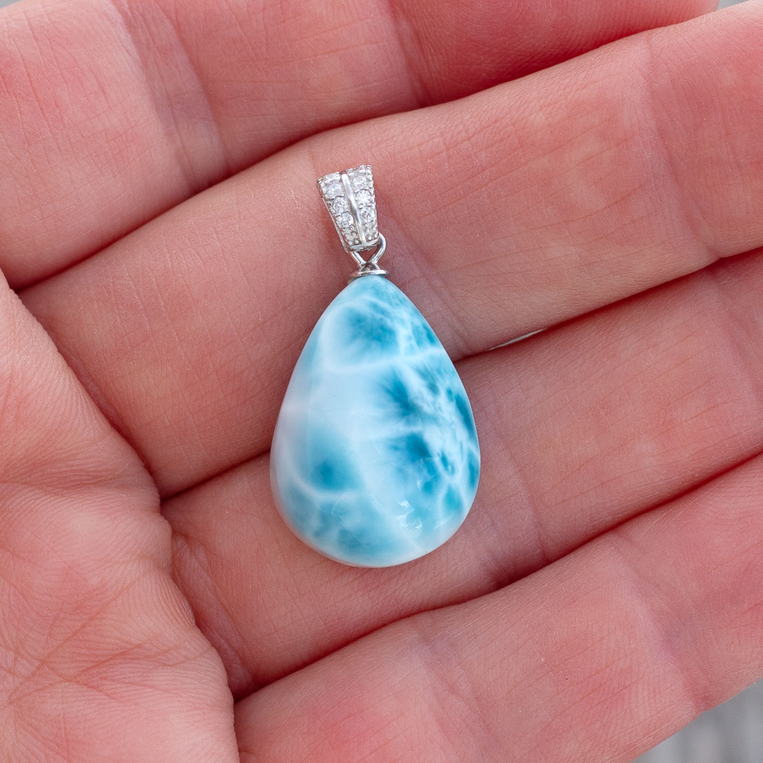 Larimar Anhänger 20x15x7m Tropfen AAA1 matrixfrei turtle pattern