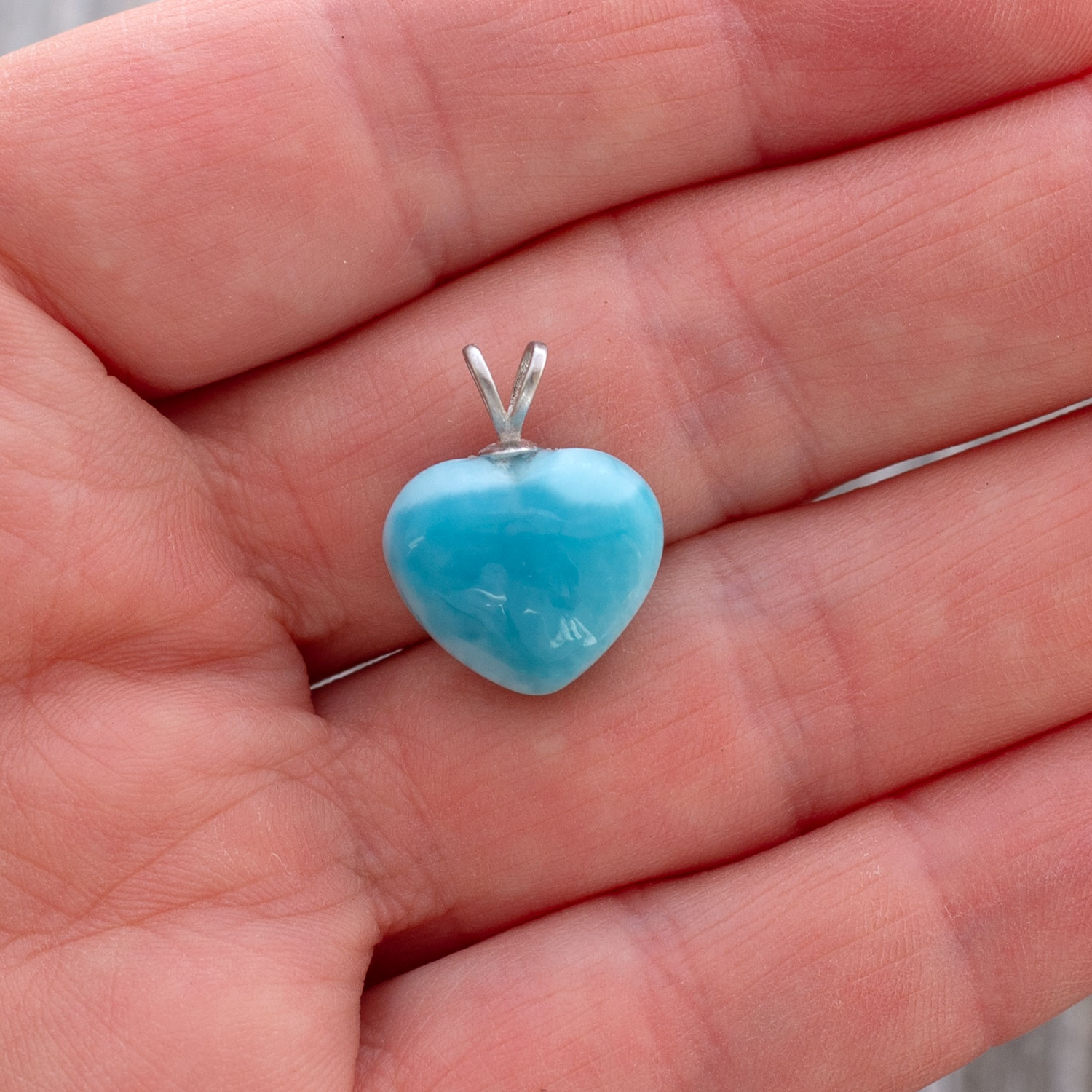 Larimar Anhänger XS 14x13x7mm Herz oceanblau AAA+ matrixfrei