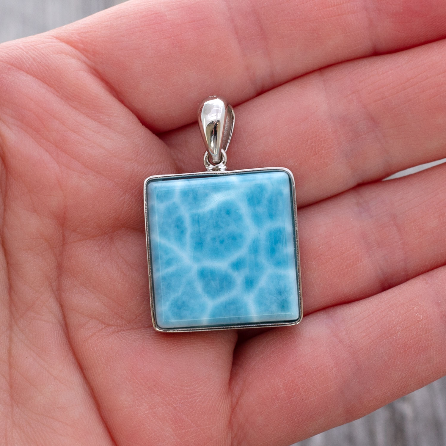 Larimar Anhänger 22x23x9mm quadratisch oceanblau AAA+ turtle pattern