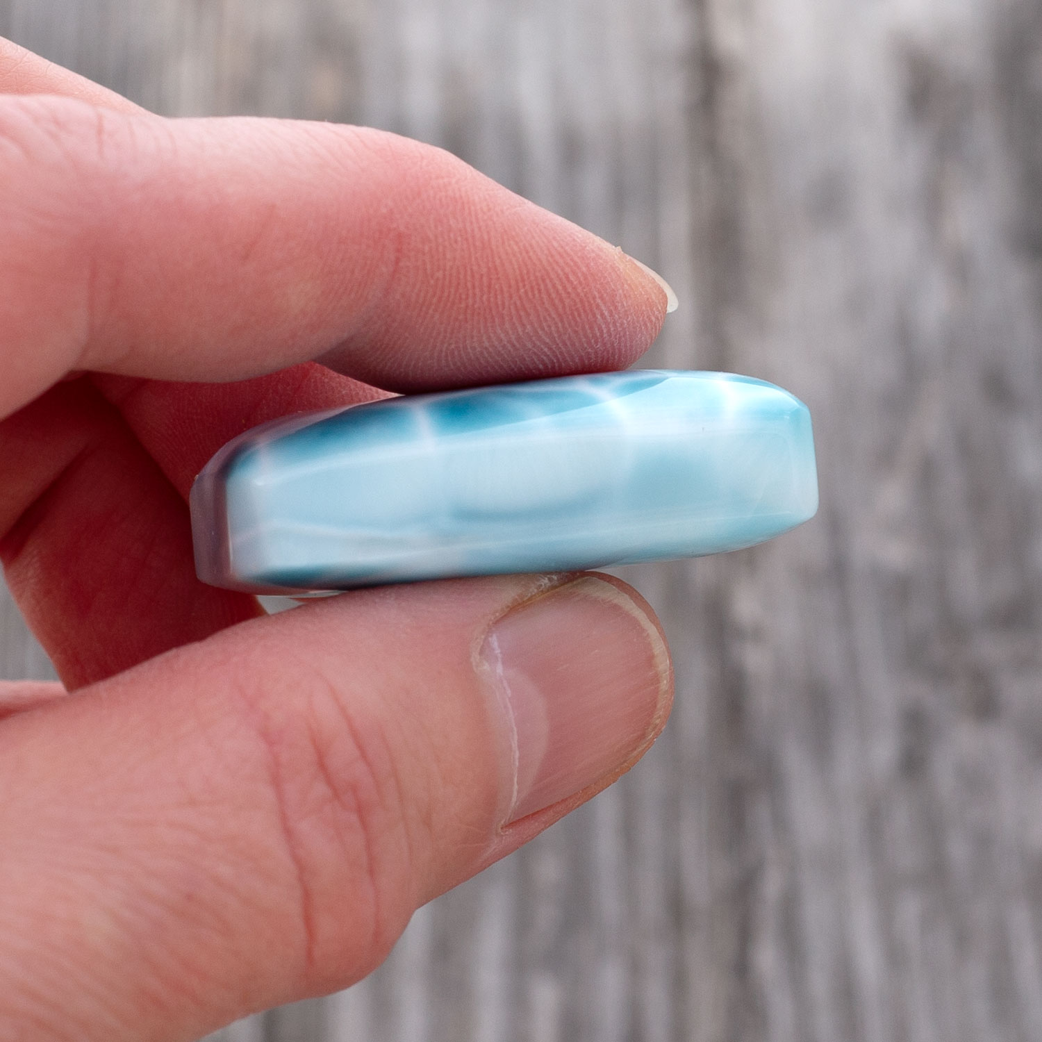 Larimar Cabochon 35x19,5x11mm rechteckig turtle pattern AAA1 matrixfrei Sammlerstück