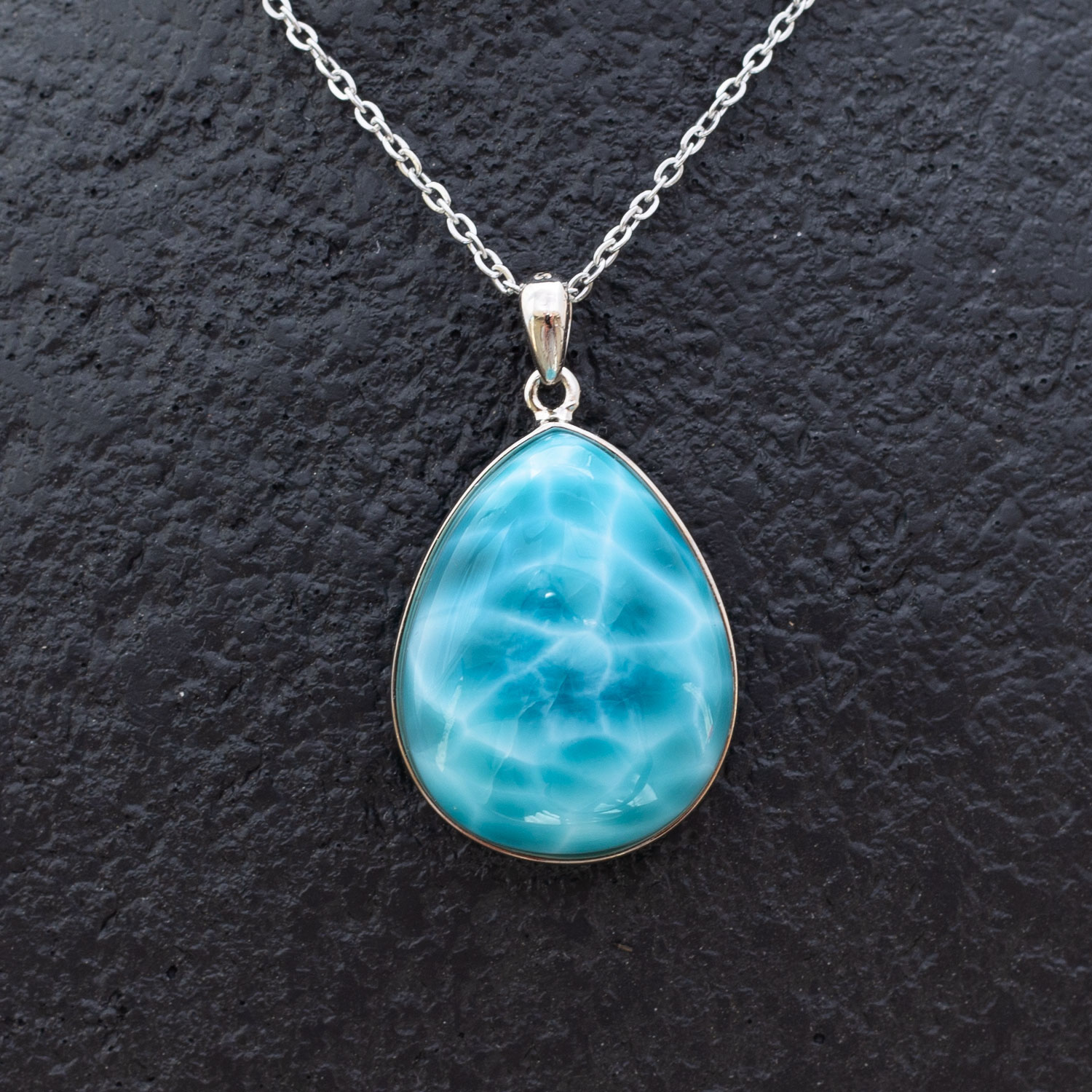 Larimar Anhänger 26x21x11mm Tropfen superblue AAA1 matrixfrei turtle pattern