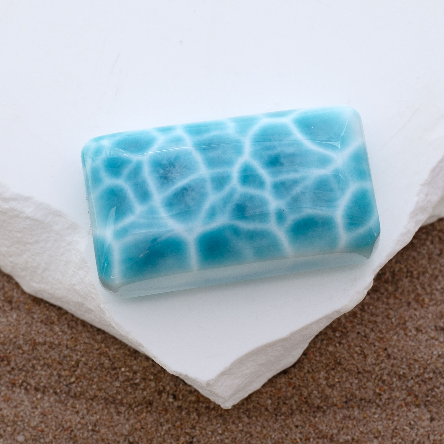 Larimar Cabochon 35x19,5x11mm rechteckig turtle pattern AAA1 matrixfrei Sammlerstück